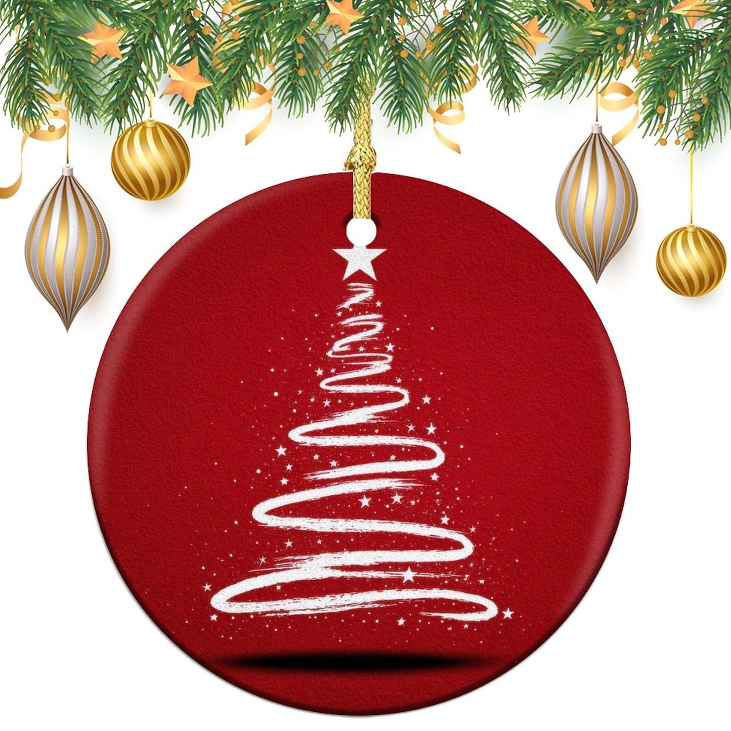 Round Christmas Ceramic Ornament (Glossy Surface) - Tree