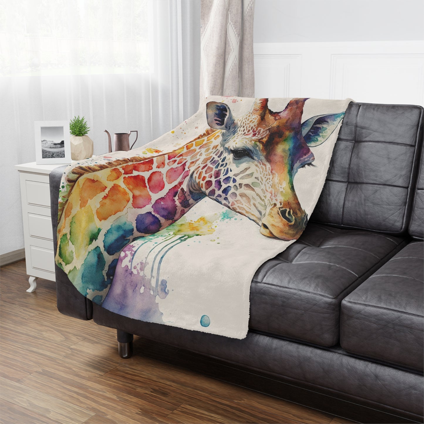 Watercolor Giraffe Minky Blanket — Soft Colorful Animal Throw for Kids & Nursery