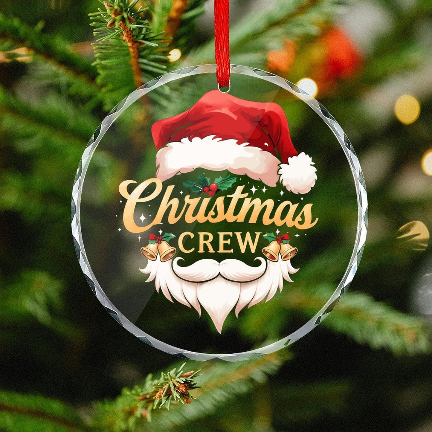 Glass Circular Ornament Pendant Christmas Crew