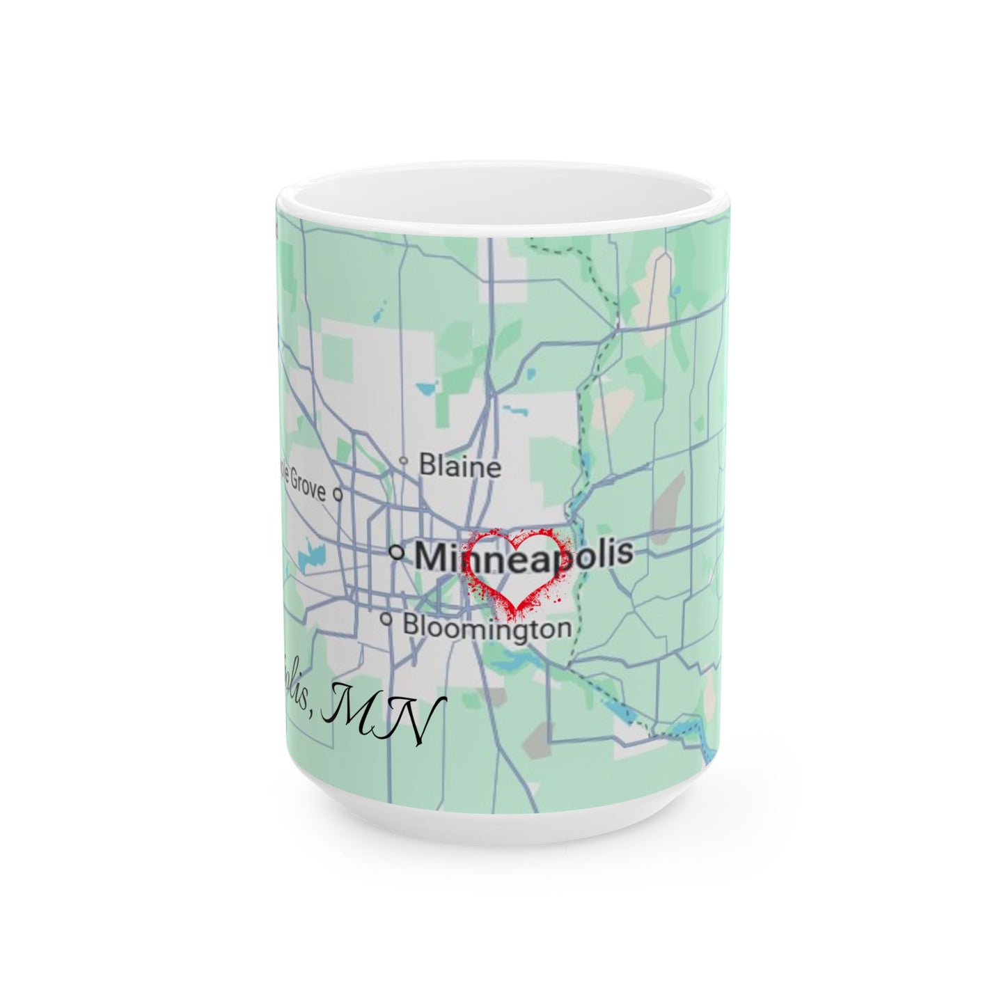 Personalized Map Mug, Custom Map Coffee Cup, Unique Gift for Travelers, Home Decor, Anniversary Present, Heart in Minneapolis