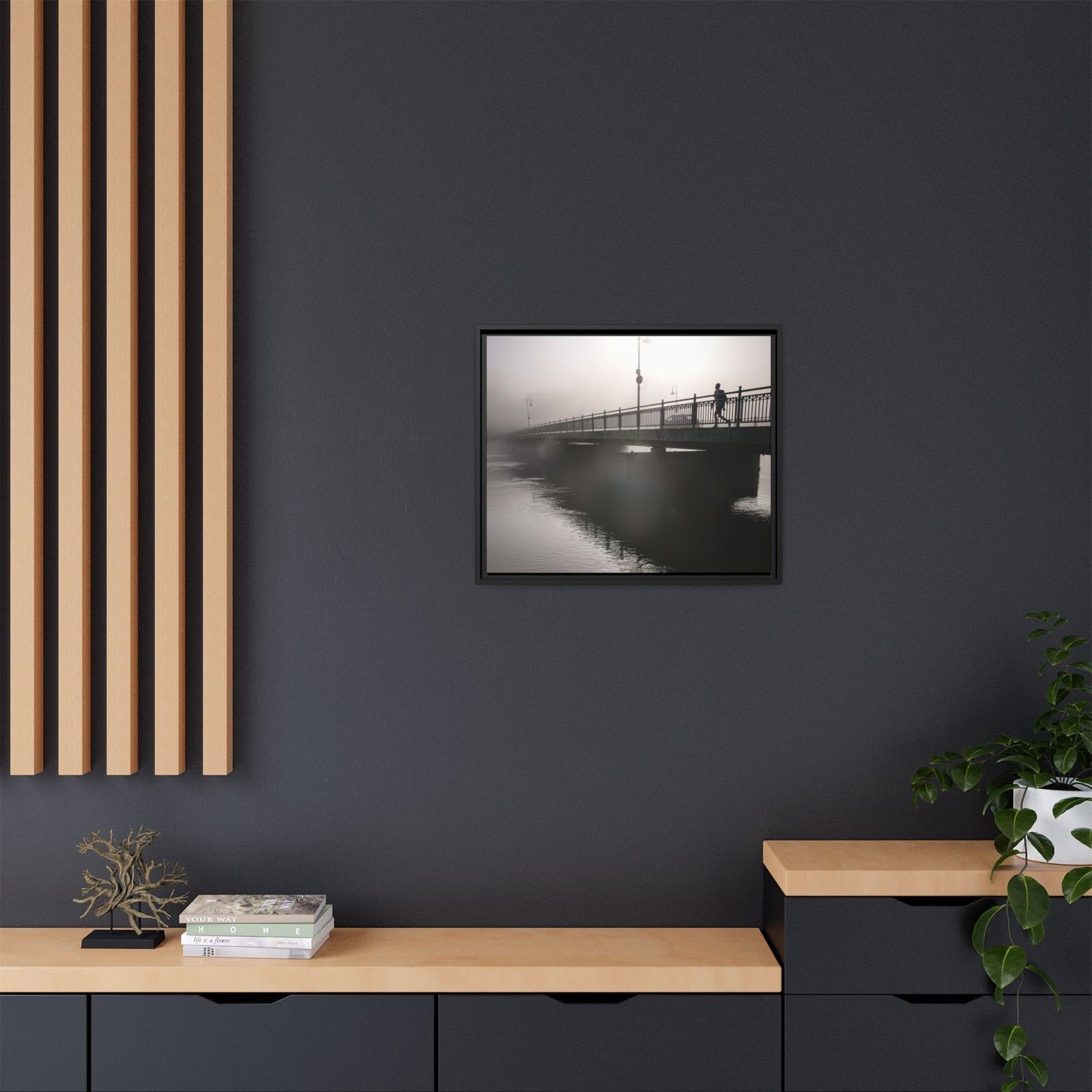 Framed Matte Canvas - Foggy Bridge Black & White Photography