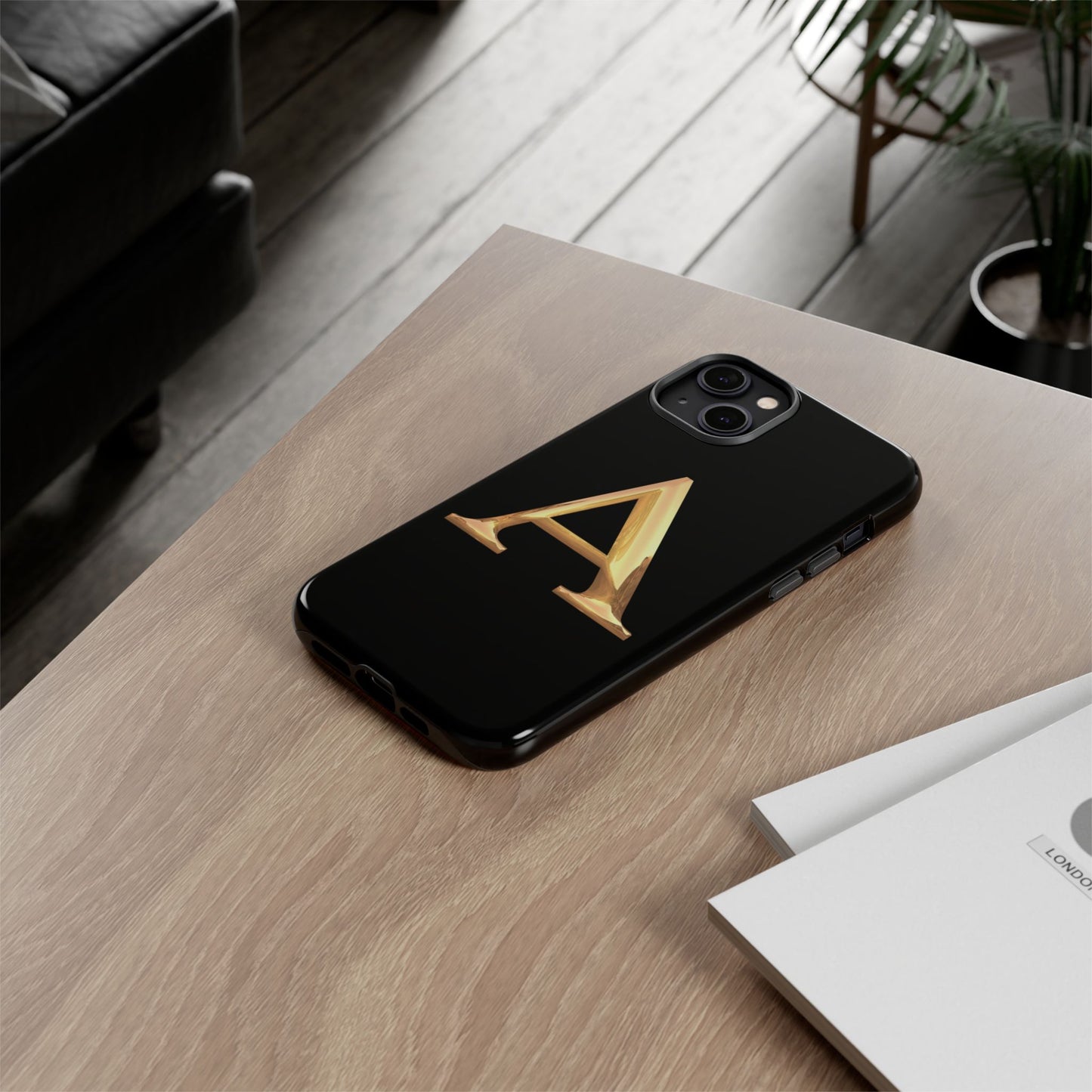 Custom Phone Case with Gold Letter A, Monogrammed Gift, Tough Protective Case, Personalized Phone Accessory, Unique Phone Cover