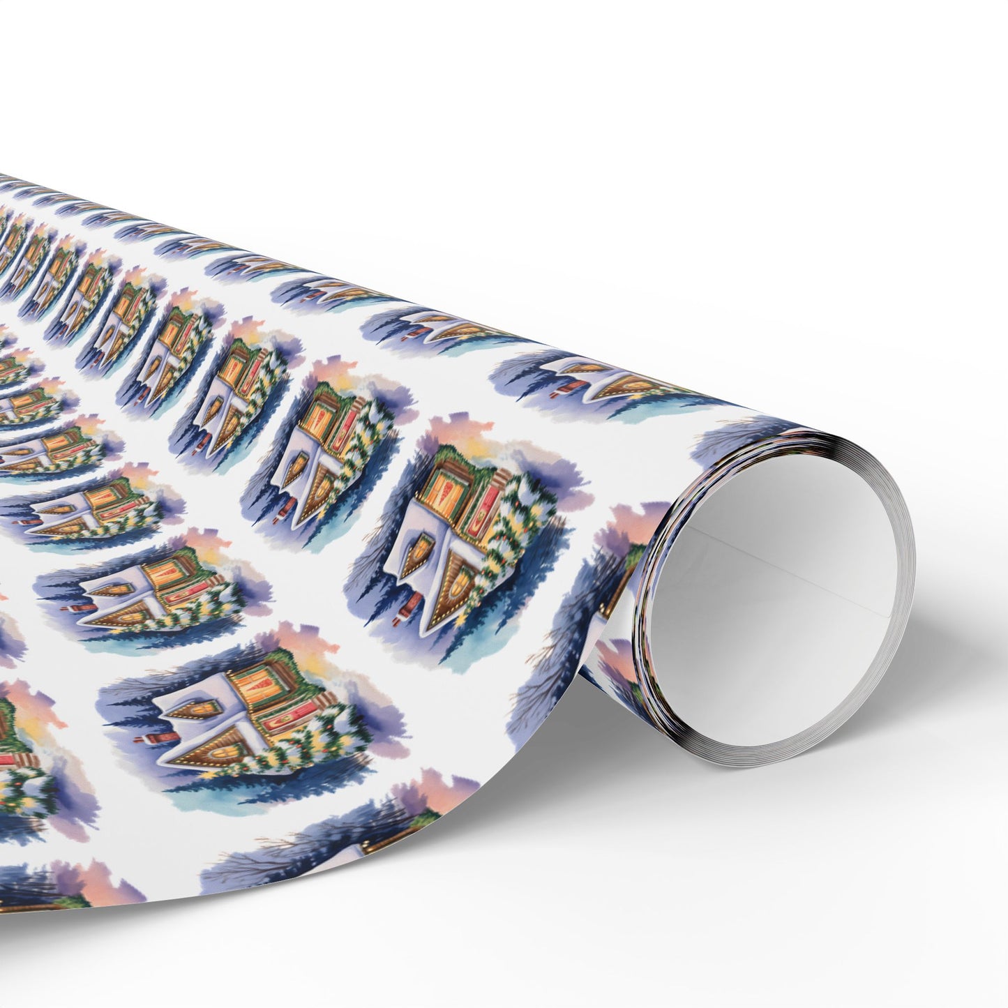 Wrapping Paper — Festive Village House Pattern Gift Wrap (Holiday & Christmas)