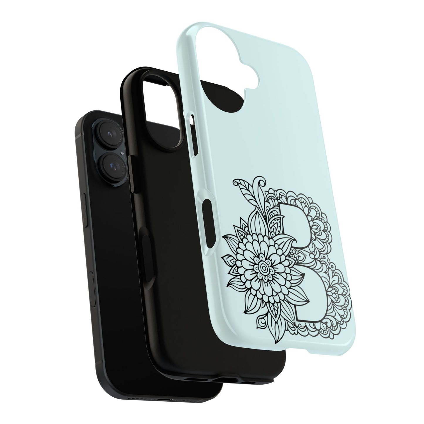 Personalized Tough Phone Case- Letter B, Floral Monogram Cell Phone Cover, Custom Protective Case, Unique Gift, Birthday, Graduation