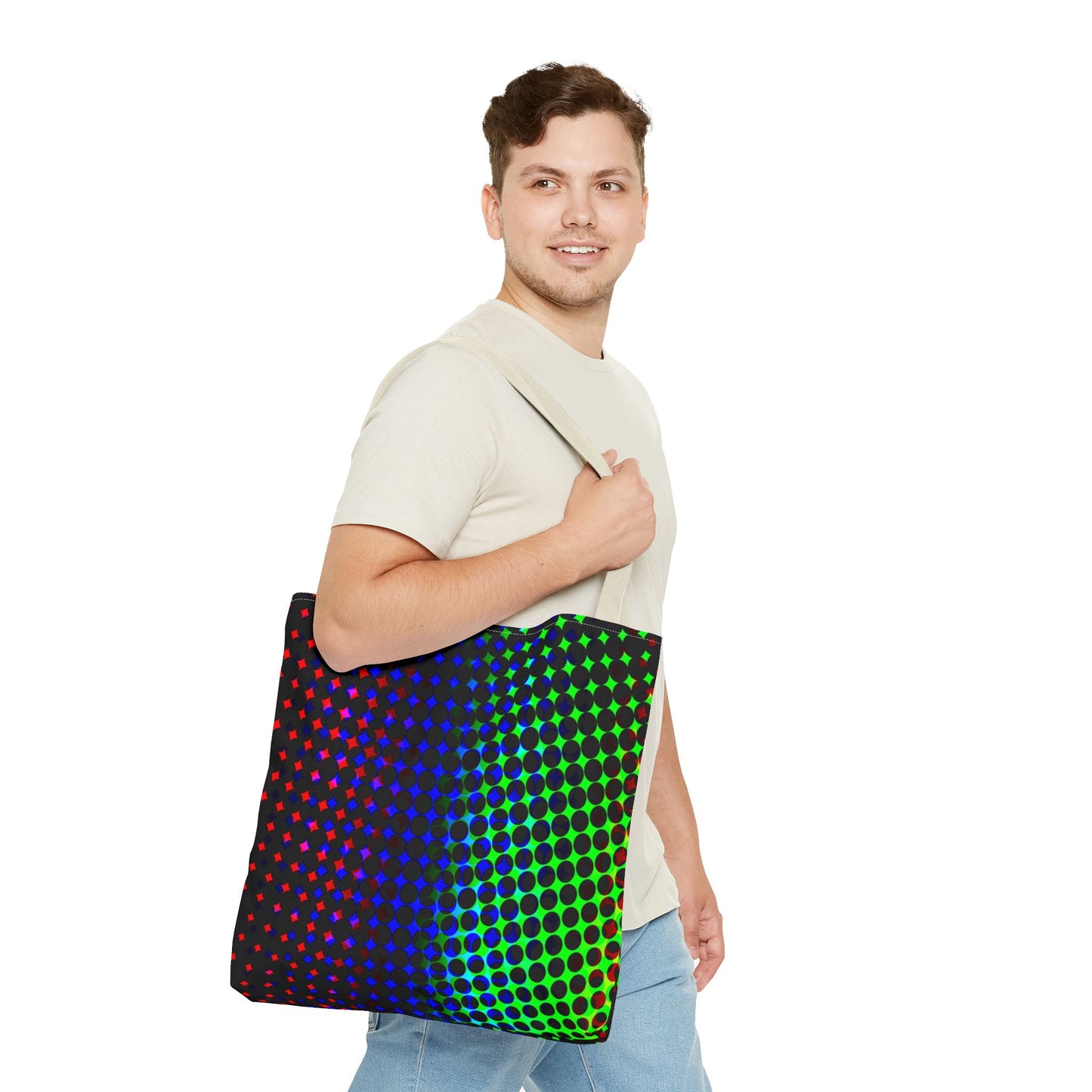 Vibrant Dot Print Tote Bag - Colorful Reusable Shopping Bag, Beach Tote