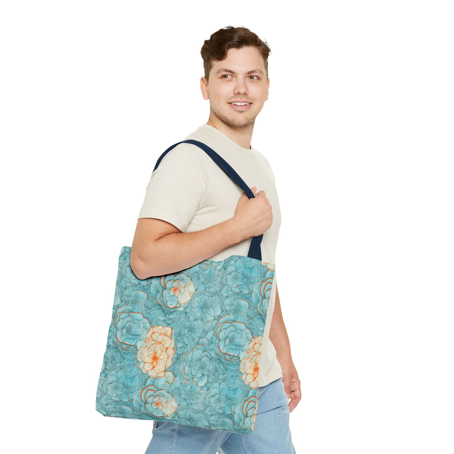 Floral Watercolor Tote Bag — Teal Succulent Pattern