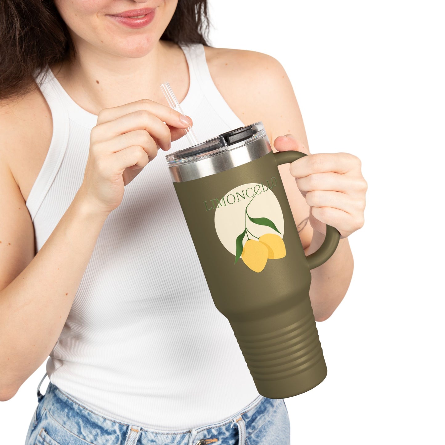 Limoncello Insulated Travel Mug, 40oz - Perfect for Road Trips, Summer Picnics, Camping, and Gift Ideas, Travel Mug for Lemon Lovers