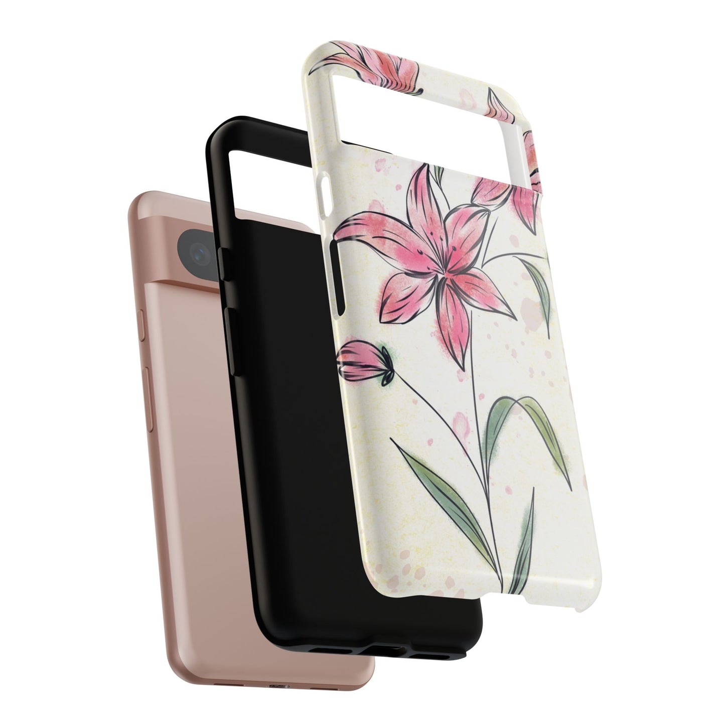 Floral Phone Case with Elegant Pink Lilies, Cute Floral Accessories, Phone Protection, Gift for Her, Stylish Cell Phone Cover