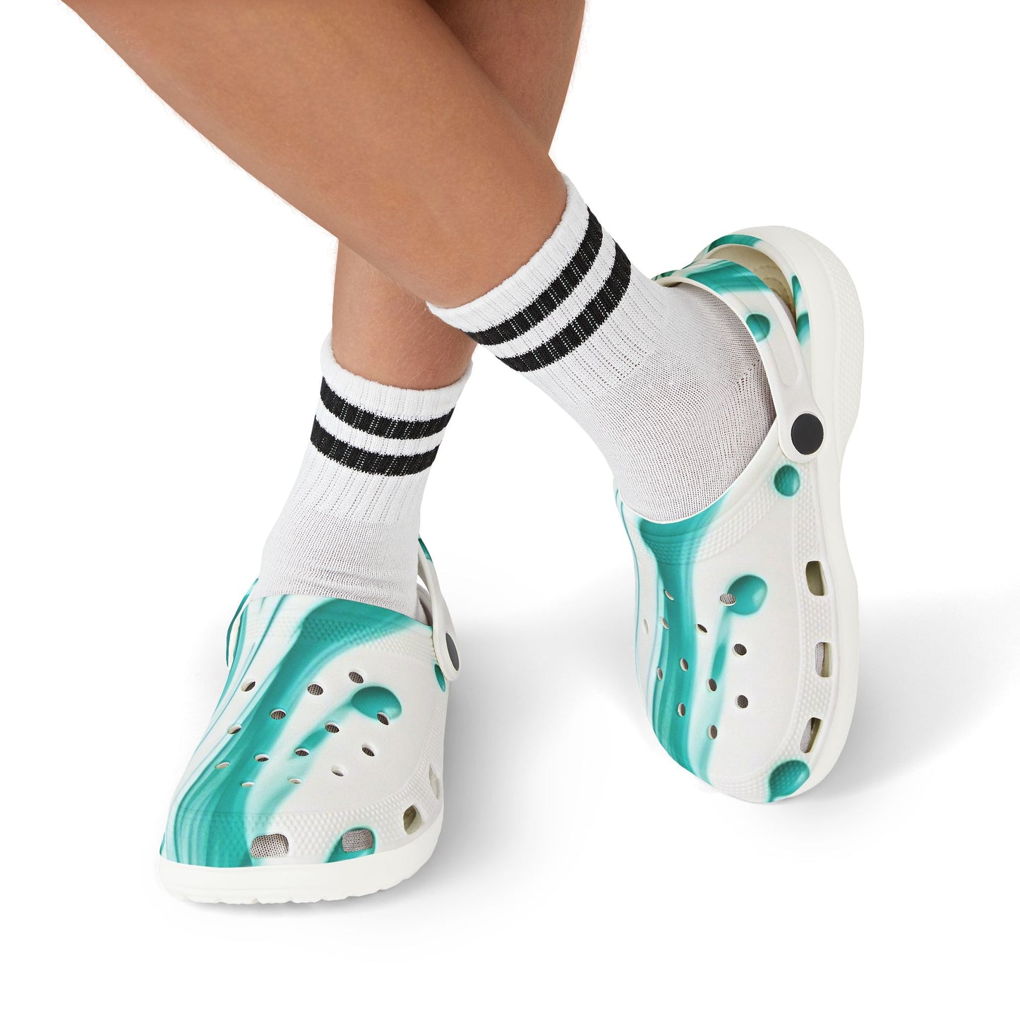 Kids Marble Aqua Foam Clogs — Watercolor Teal Slip-On Sandals
