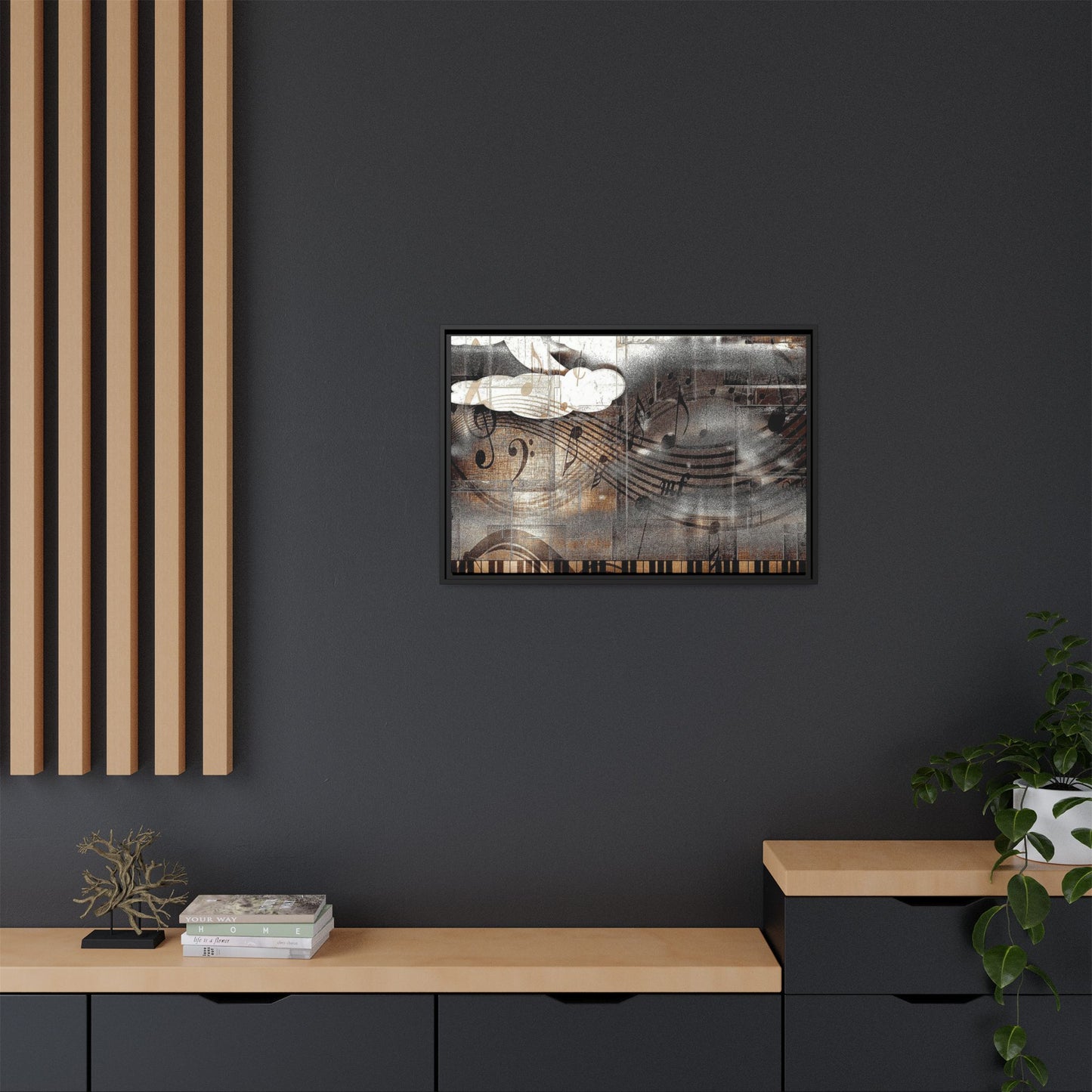 Framed Music Notes Canvas Print — Abstract Vintage Piano & Sheet Music Wall Art