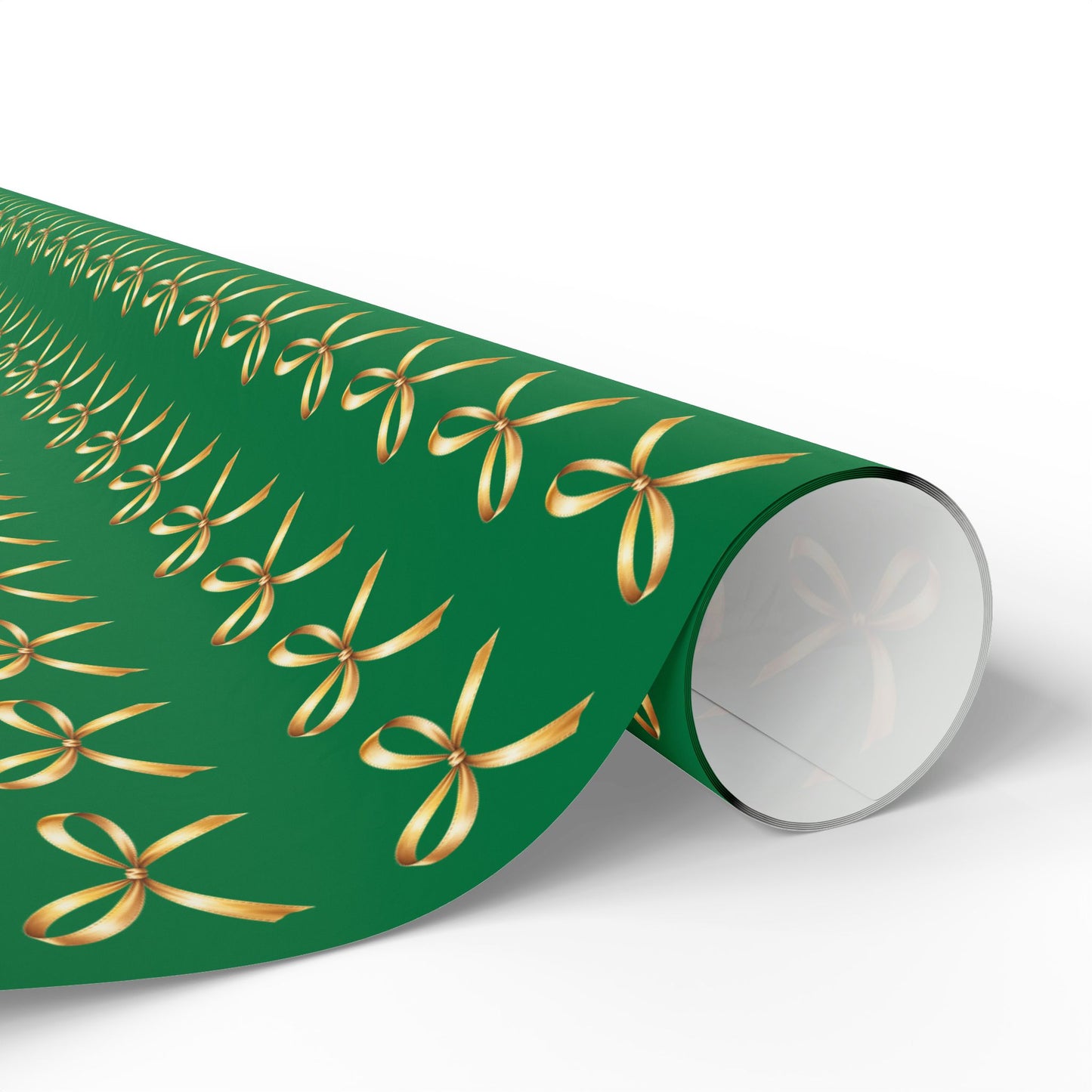 Green Wrapping Paper Roll — Gold Bow Pattern