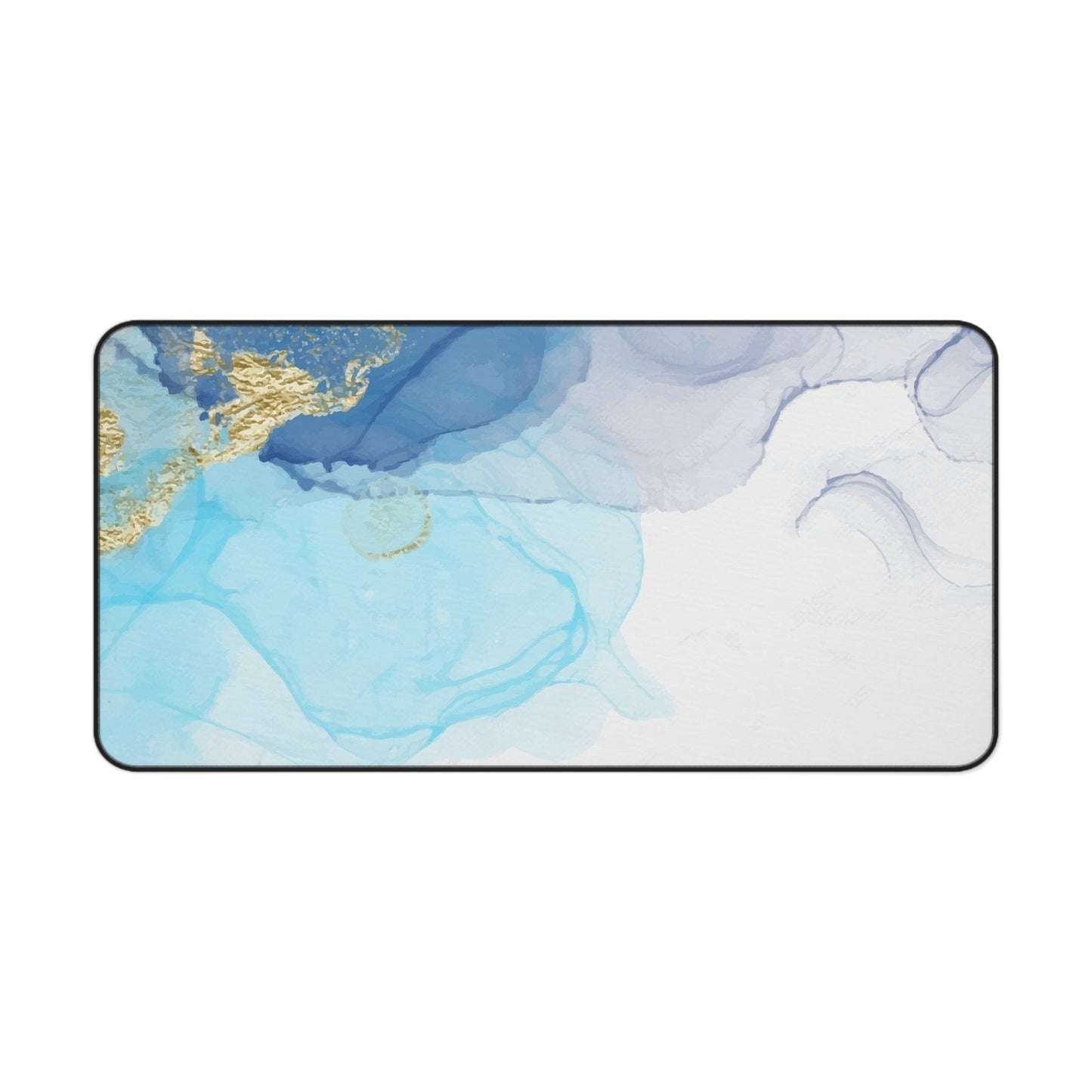 Ocean Blue Marble Desk Mat — Abstract Gold Accent Mouse Pad