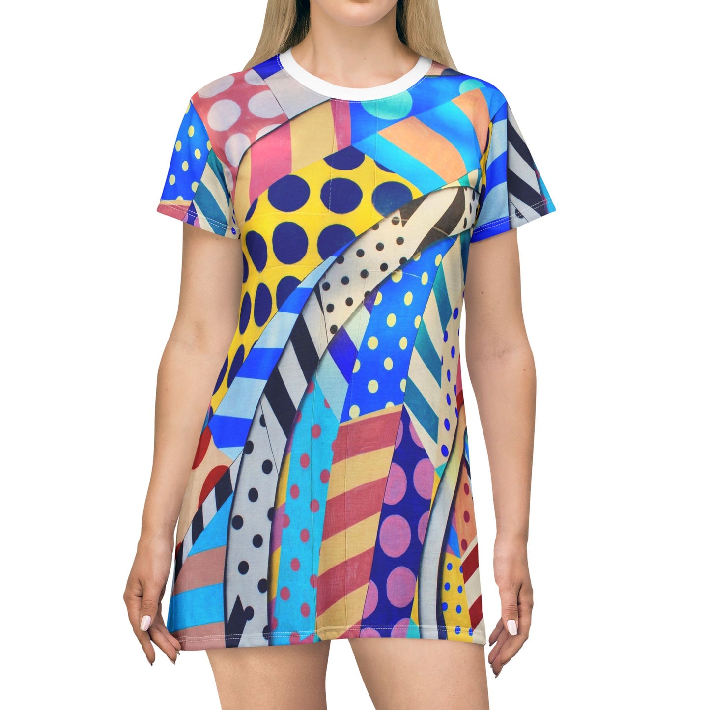 Colorful Pattern T-Shirt Dress, Casual Summer Dress, Graphic Tee Dress, Vibrant Print Dress, Gift for Her, Artsy Style