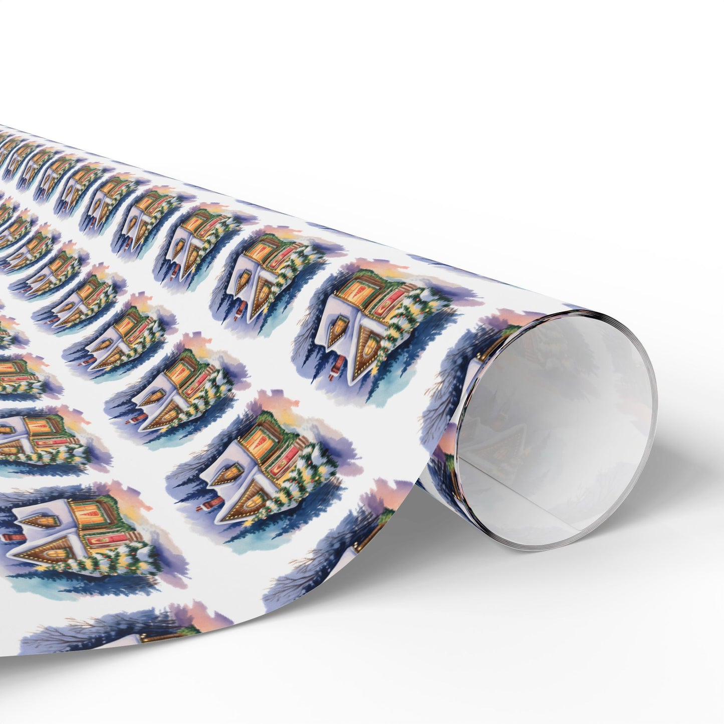 Wrapping Paper — Festive Village House Pattern Gift Wrap (Holiday & Christmas)