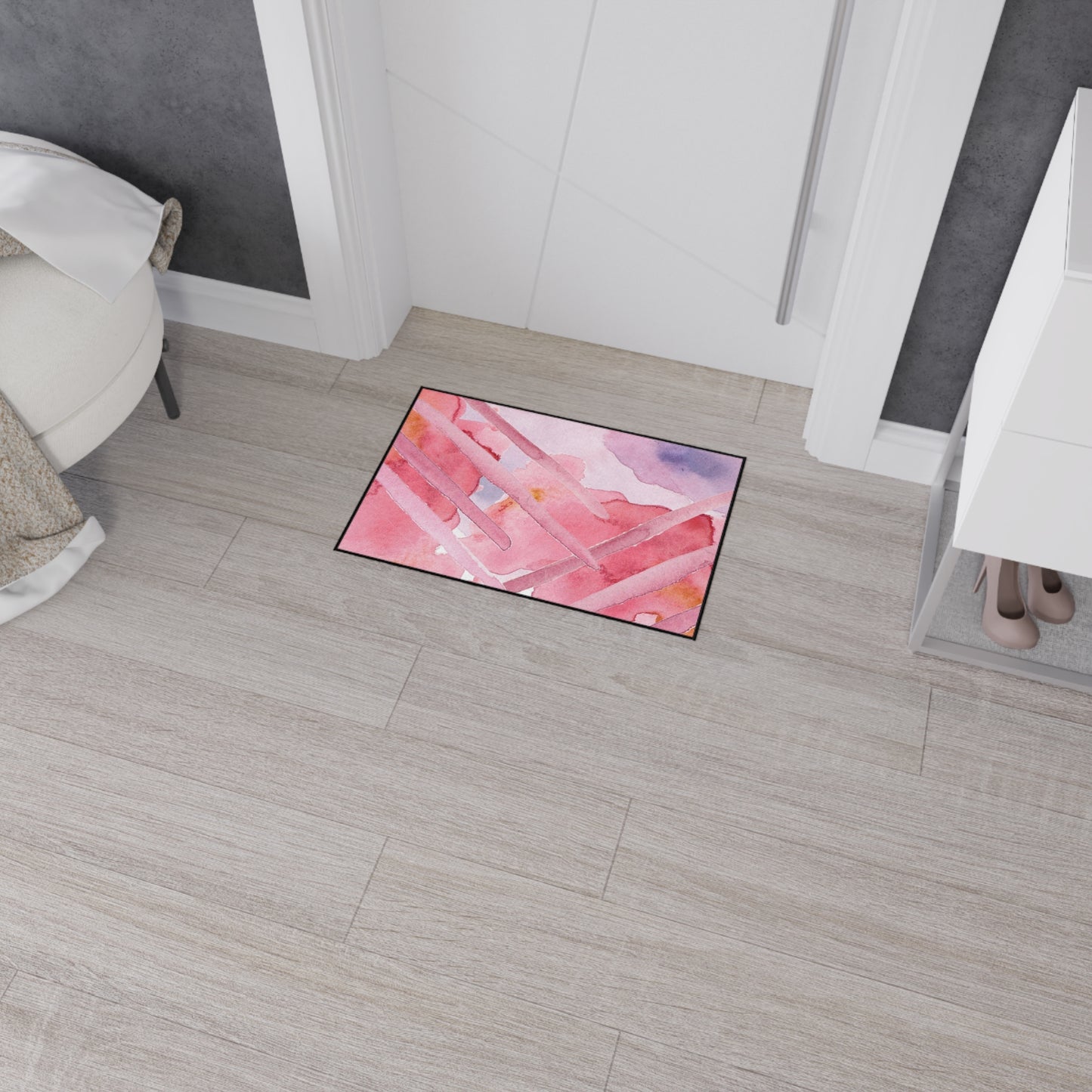 Pink Watercolor Abstract Heavy-Duty Floor Mat — Slip-Resistant Entry & Kitchen Rug