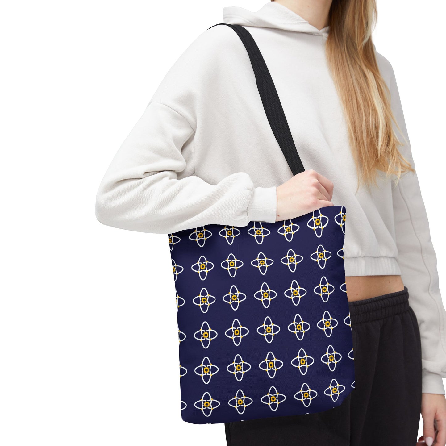 Navy Geo Floral Pattern Tote Bag — Reusable Everyday Shopping Tote