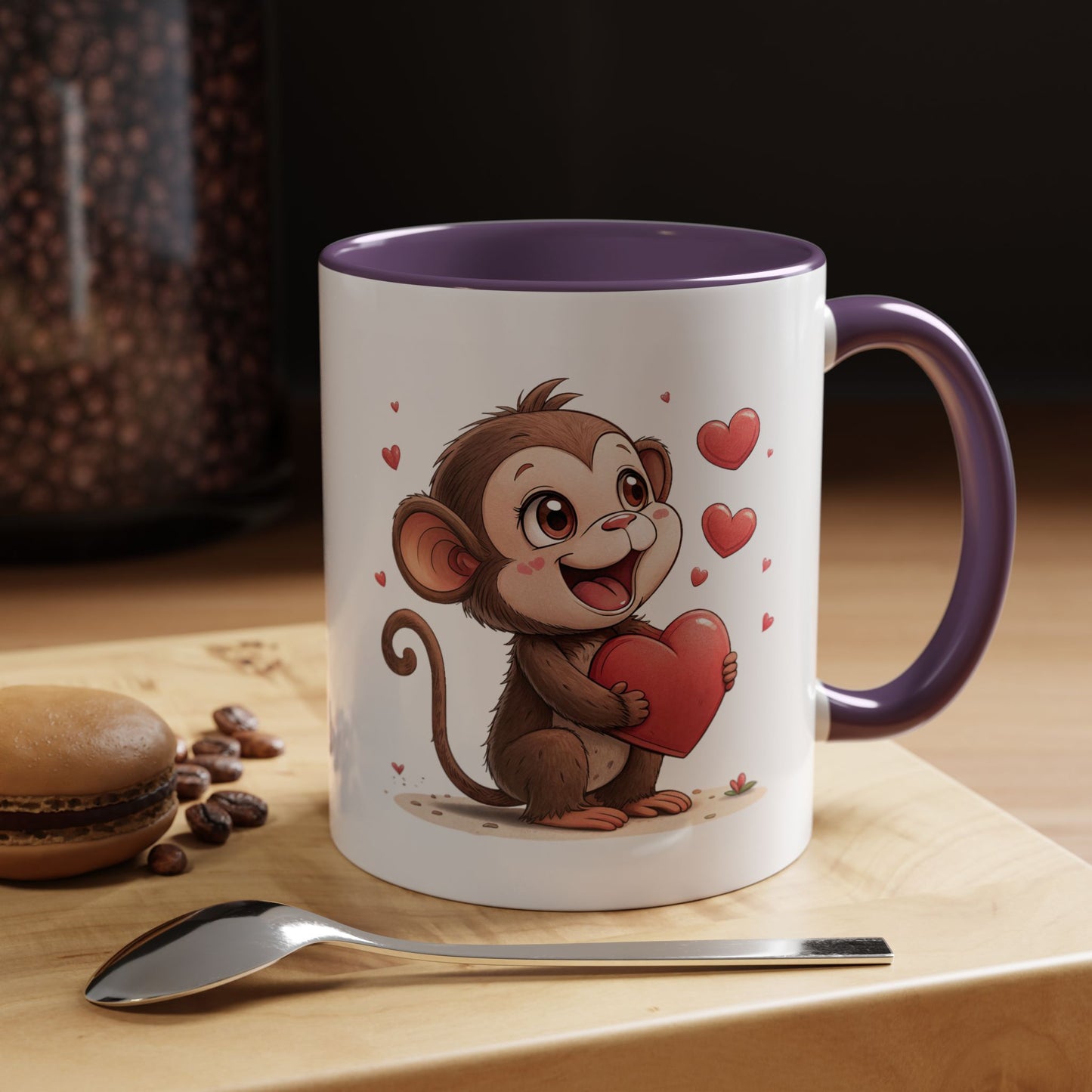 Cute Monkey Love Coffee Mug, Valentine's Gift, Animal Lover's Mug, Heartfelt Coffee Cup, Fun Kitchen Decor