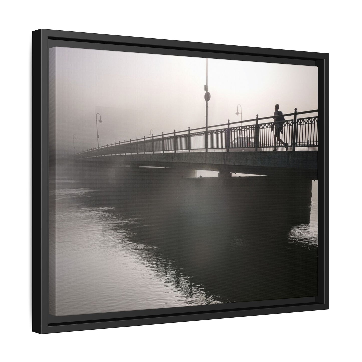 Framed Matte Canvas - Foggy Bridge Black & White Photography