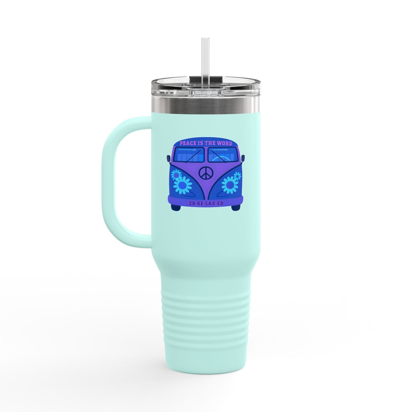 Peaceful Vibes Insulated Travel Mug | 40oz Cooler, Eco-Friendly Drinkware, Unique Gift for Travelers, Road Trip Essential, Custom Cup