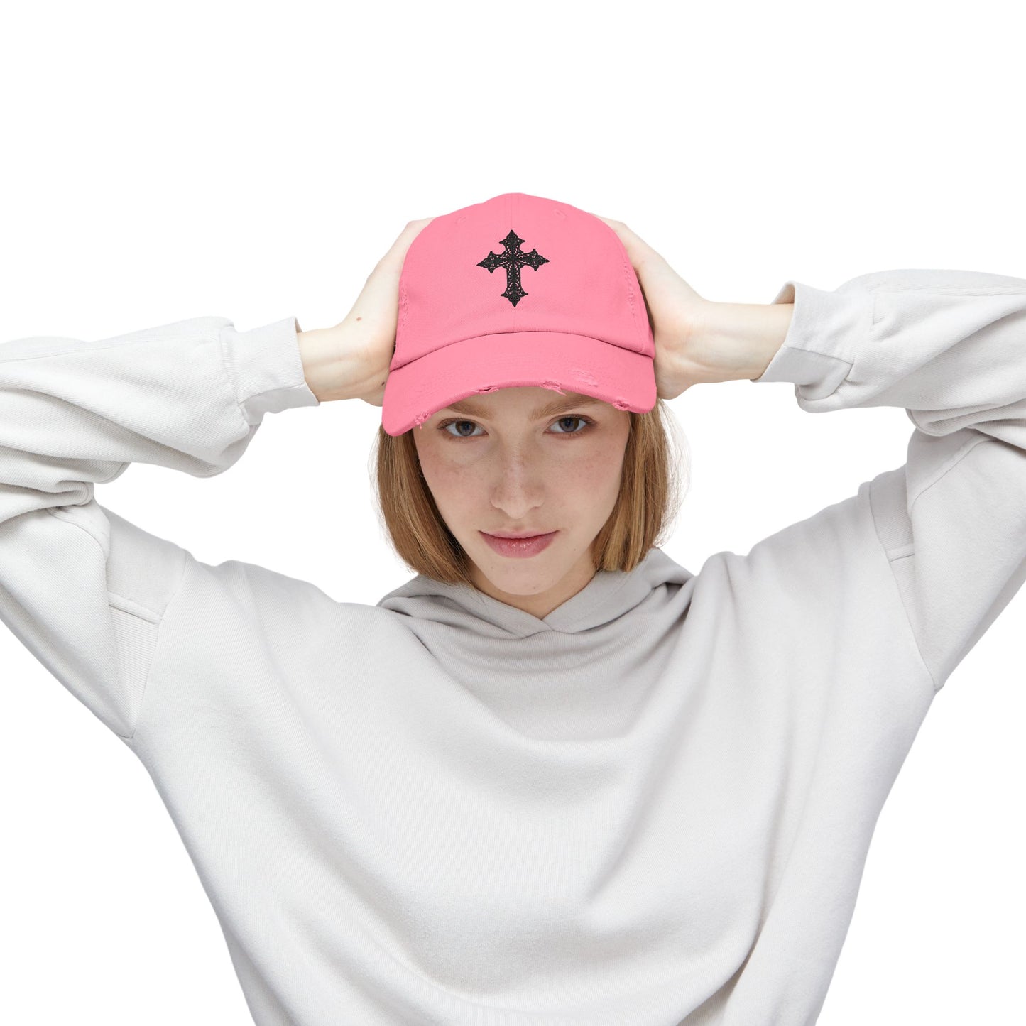 Cool Distressed Cap for Trendy Looks, Vintage Hat, Adjustable Cap, Cross Design, Casual Accessories