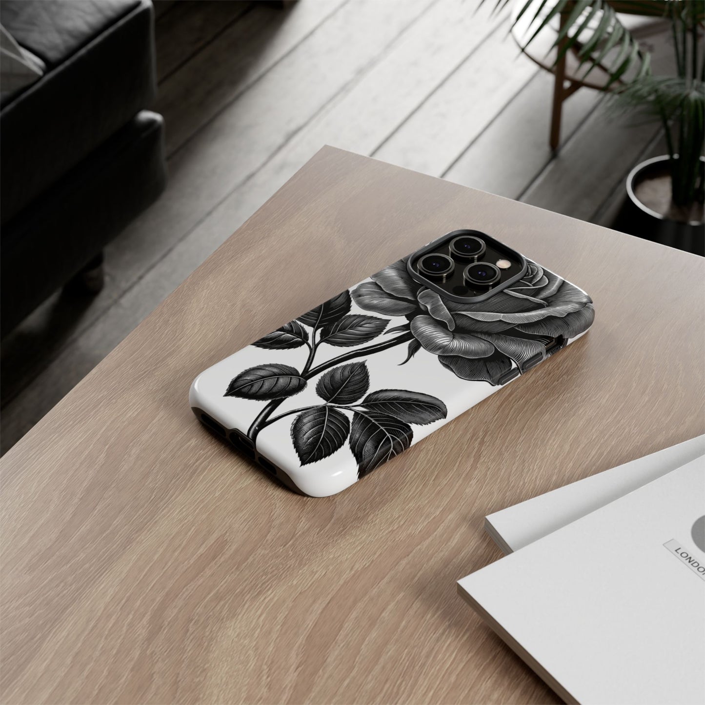 Elegant Floral Phone Case - Tough Cases, Black Rose Design, Floral Phone Cover, Stylish Phone Accessory, Gift for Her, Mother's Day