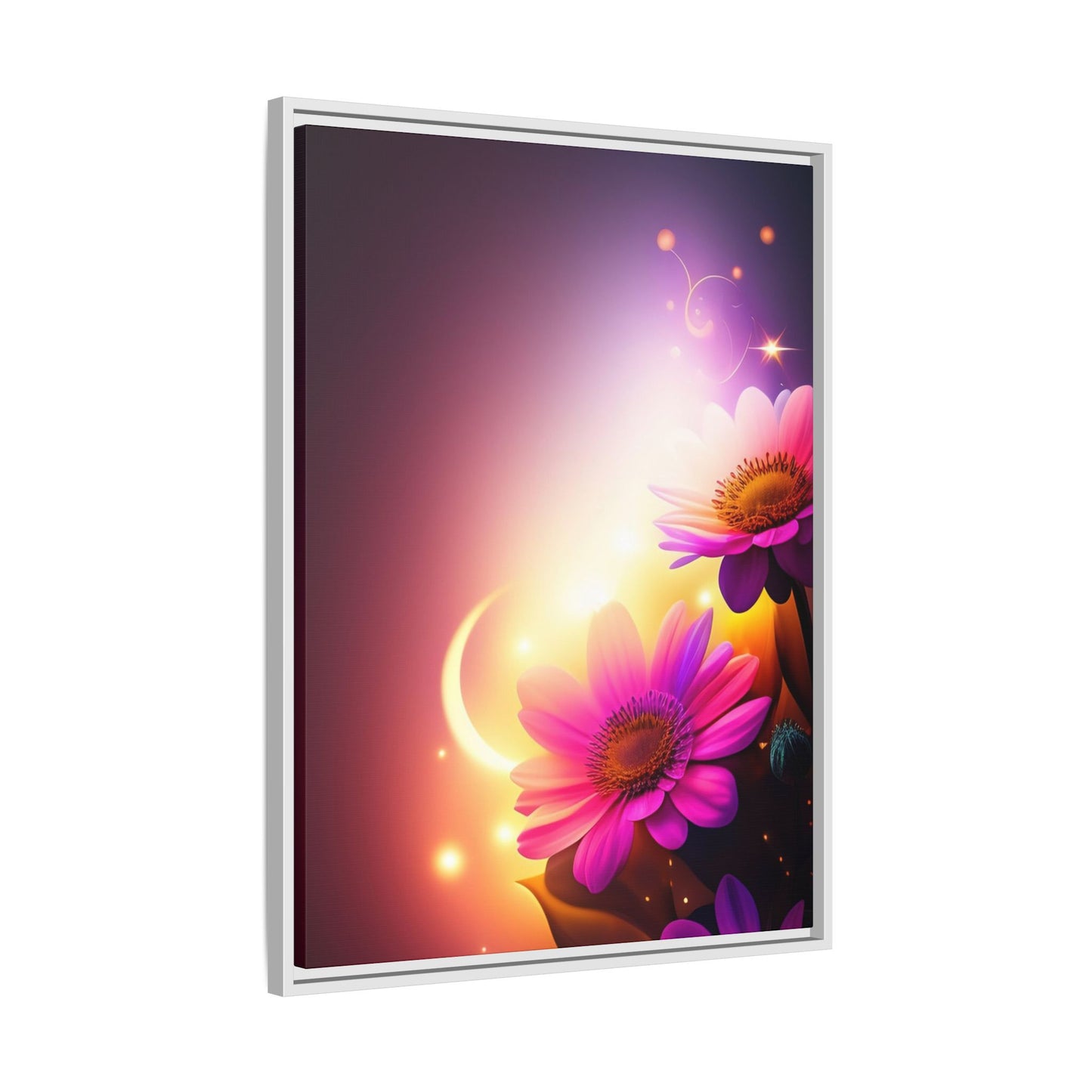 Framed Floral Canvas Art — Pink Daisies Sunset Wall Print