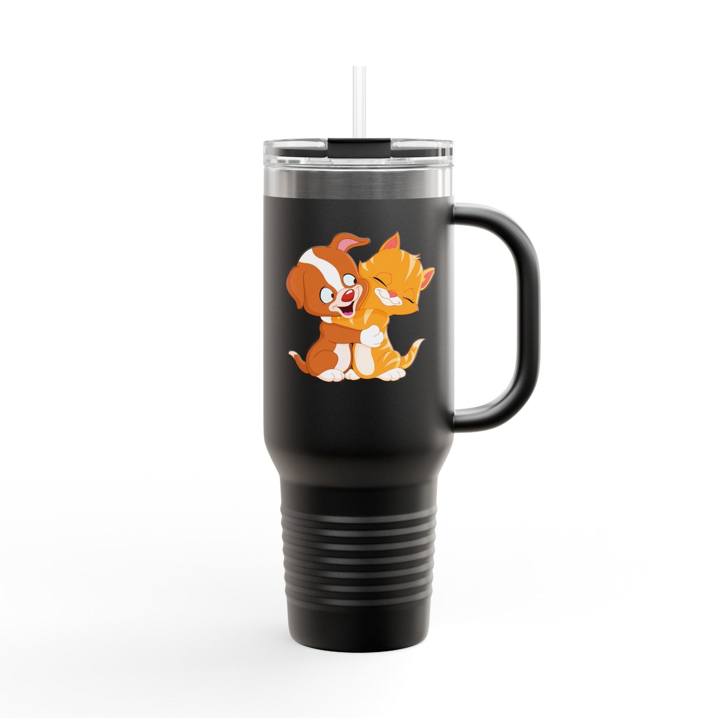 Whimsical Pet Love Insulated Travel Mug, Cute Animal Travel Mug, 40oz Coffee Cup, Dog Cat Drinkware, Funny Gift for Pet Lovers