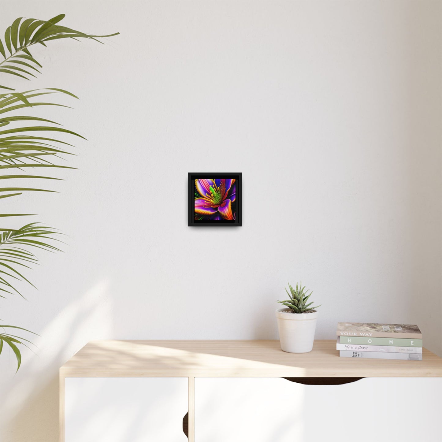 Vibrant Neon Floral Matte Canvas Print — Framed Wall Art