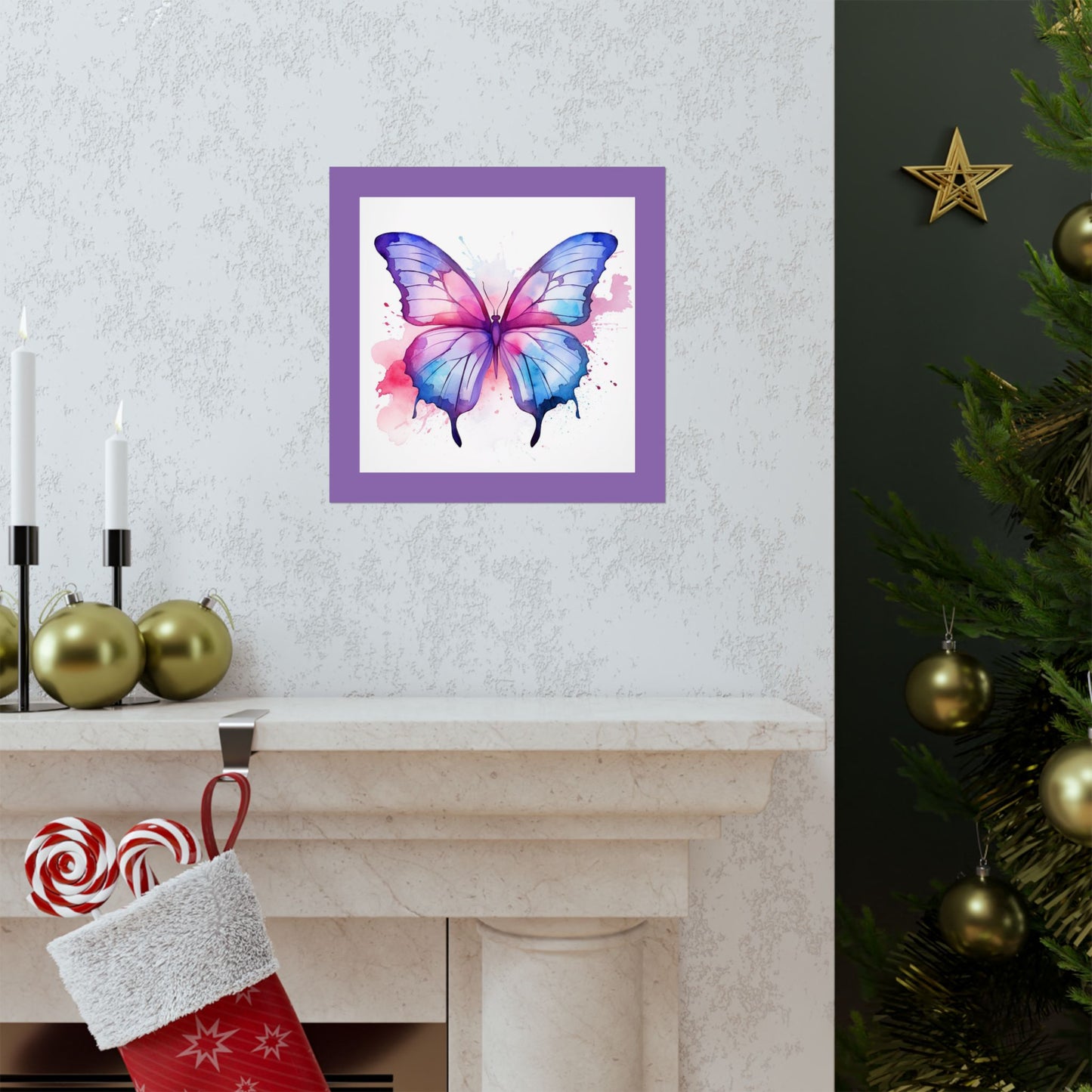 Butterfly Watercolor Matte Poster — Purple Vertical Art Print
