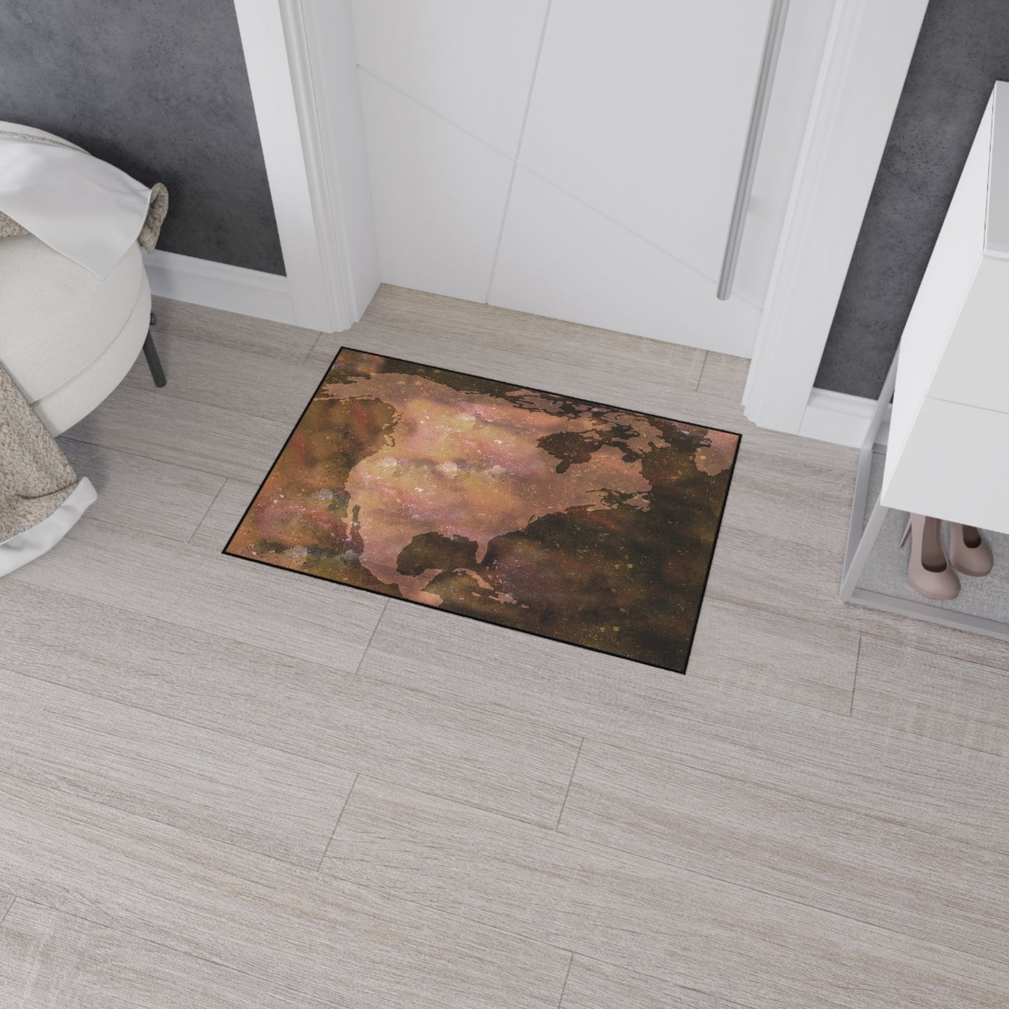 World Map Floor Mat — Rustic Watercolor Earth Doormat