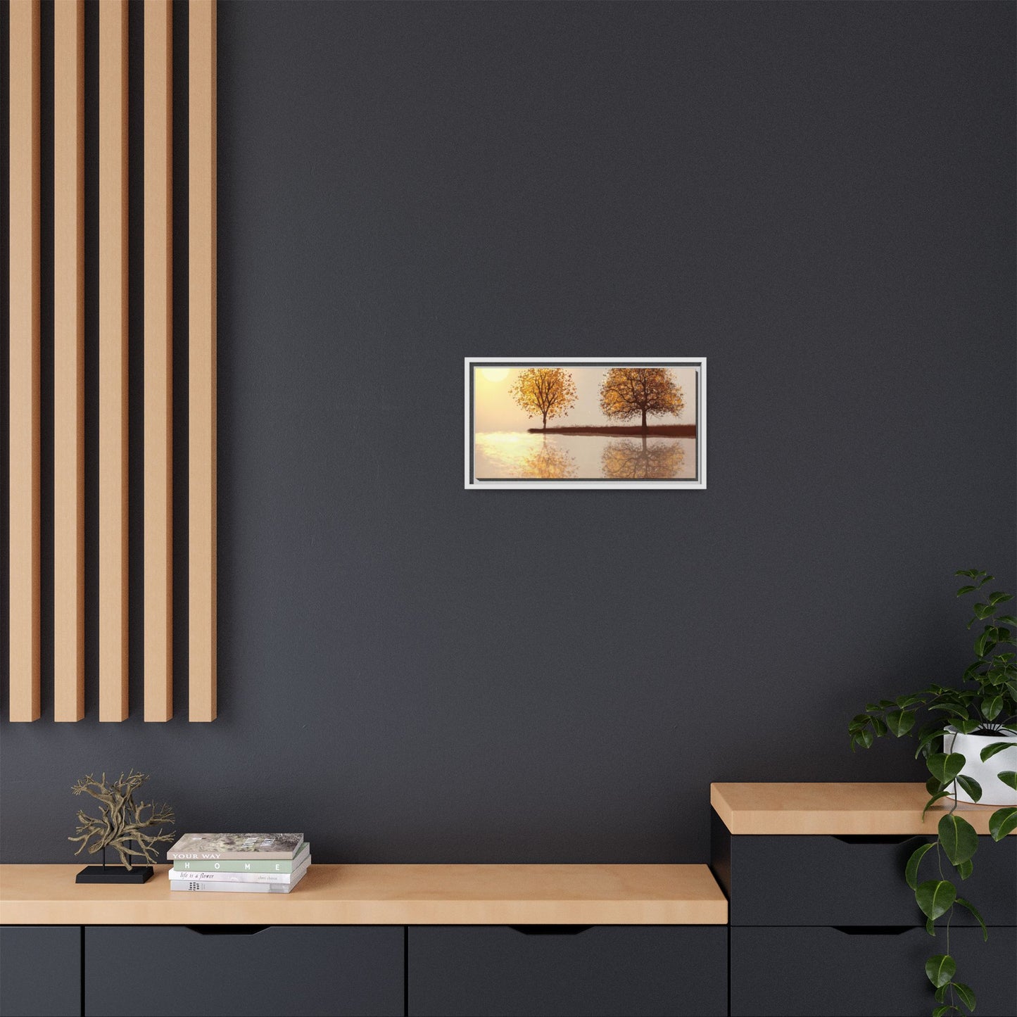 Framed Matte Canvas Wall Art — Golden Autumn Trees Reflection
