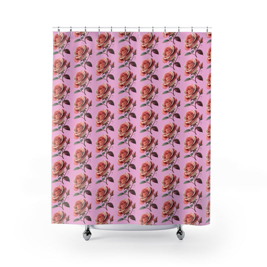 Floral Rose Shower Curtain, Vintage Home Décor, Bathroom Accessories, Gift for Her, Pink Floral Design