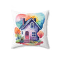 Whimsical Watercolor House Decorative Pillow