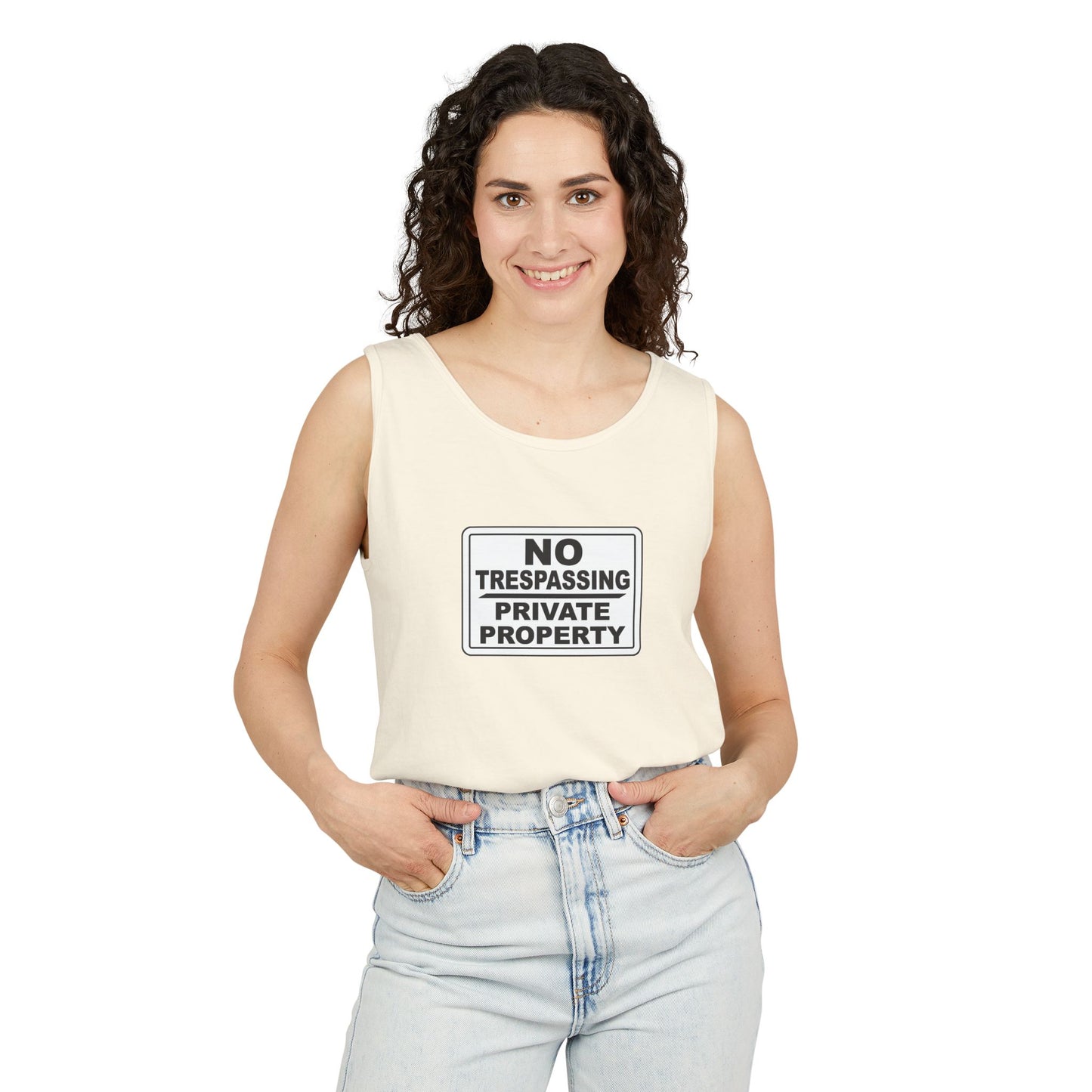 No Trespassing Garment-Dyed Tank Top | Unisex Summer Wear, Beach Vacation Shirt, Outdoor Adventure Top, Gift for Nature Lovers