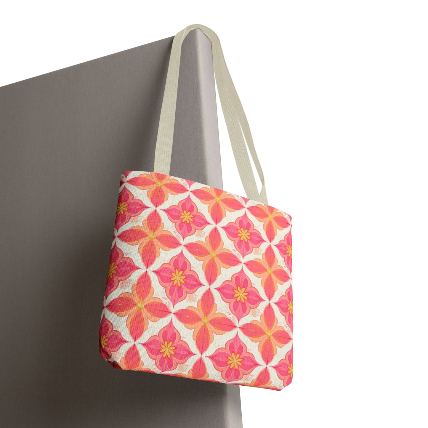 Pink Floral Geometric Tote Bag — All-Over Print Reusable Shopper