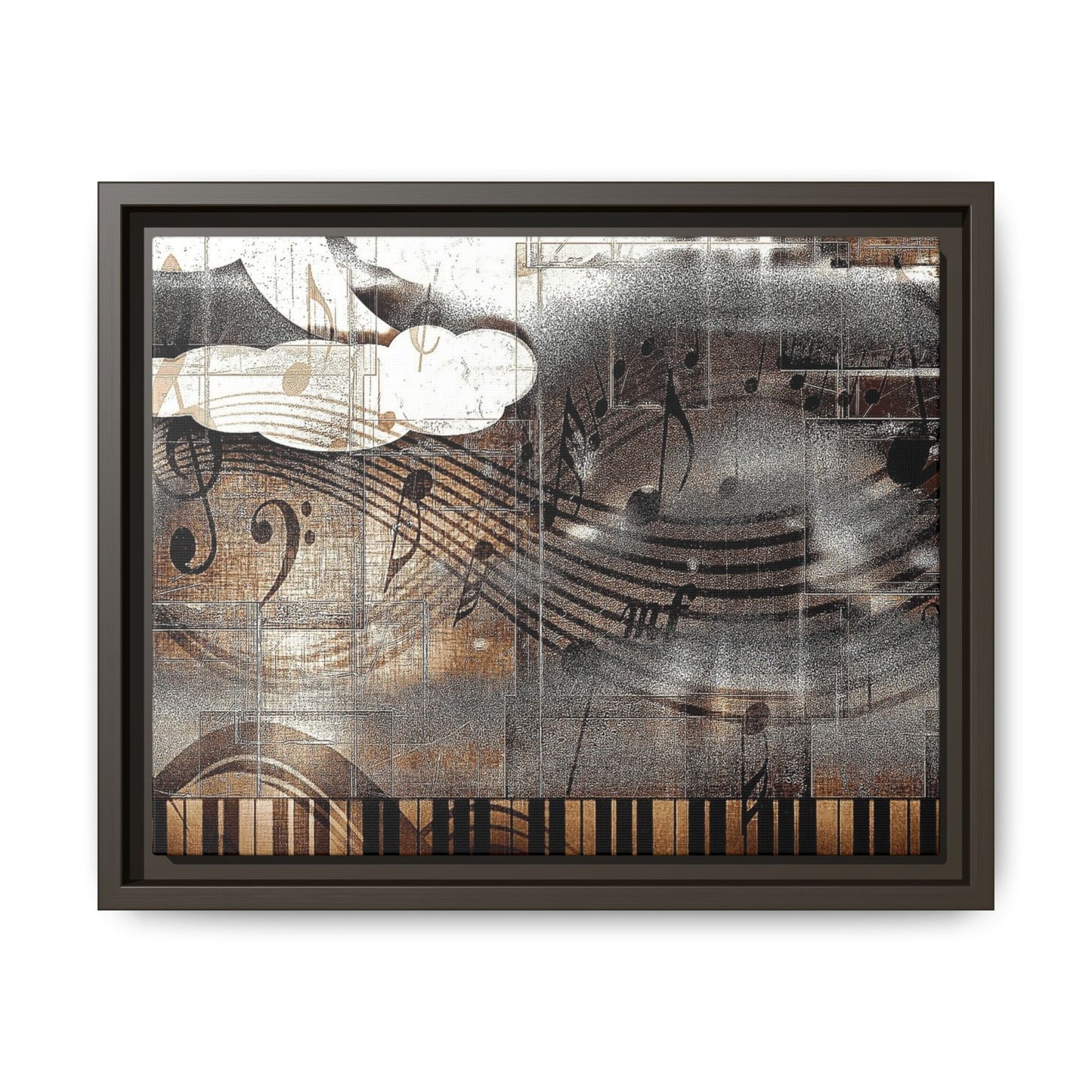 Framed Music Notes Canvas Print — Abstract Vintage Piano & Sheet Music Wall Art