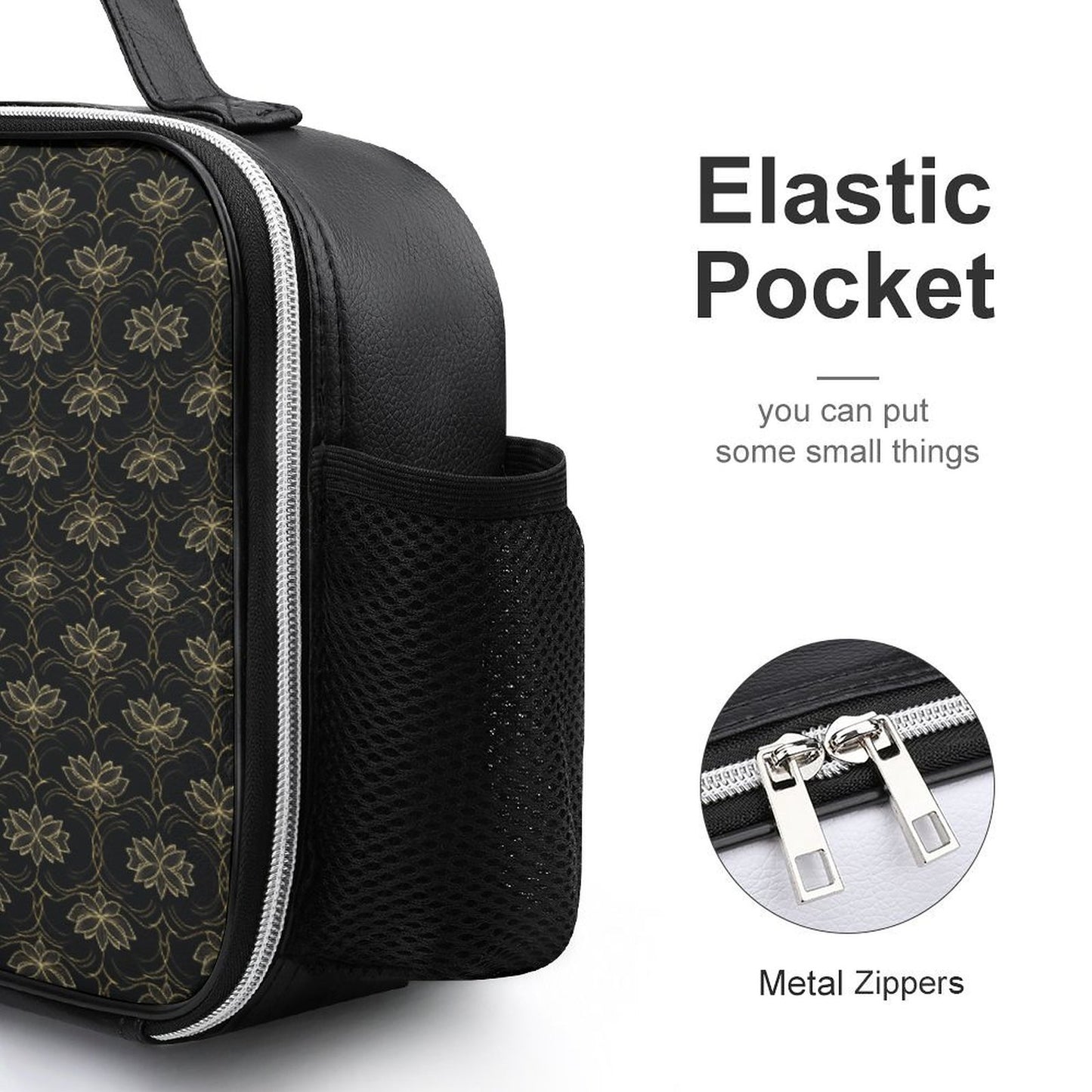 PU Leak-proof Lunch Bag with Detachable Buckled Handle