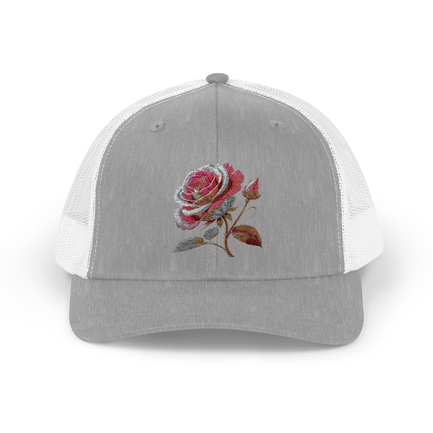 Rose Embellished Snapback Trucker Cap, Casual Hat for Outdoor Events, Gift for Flower Lovers, Stylish Fashion Accessory, Holiday Cap