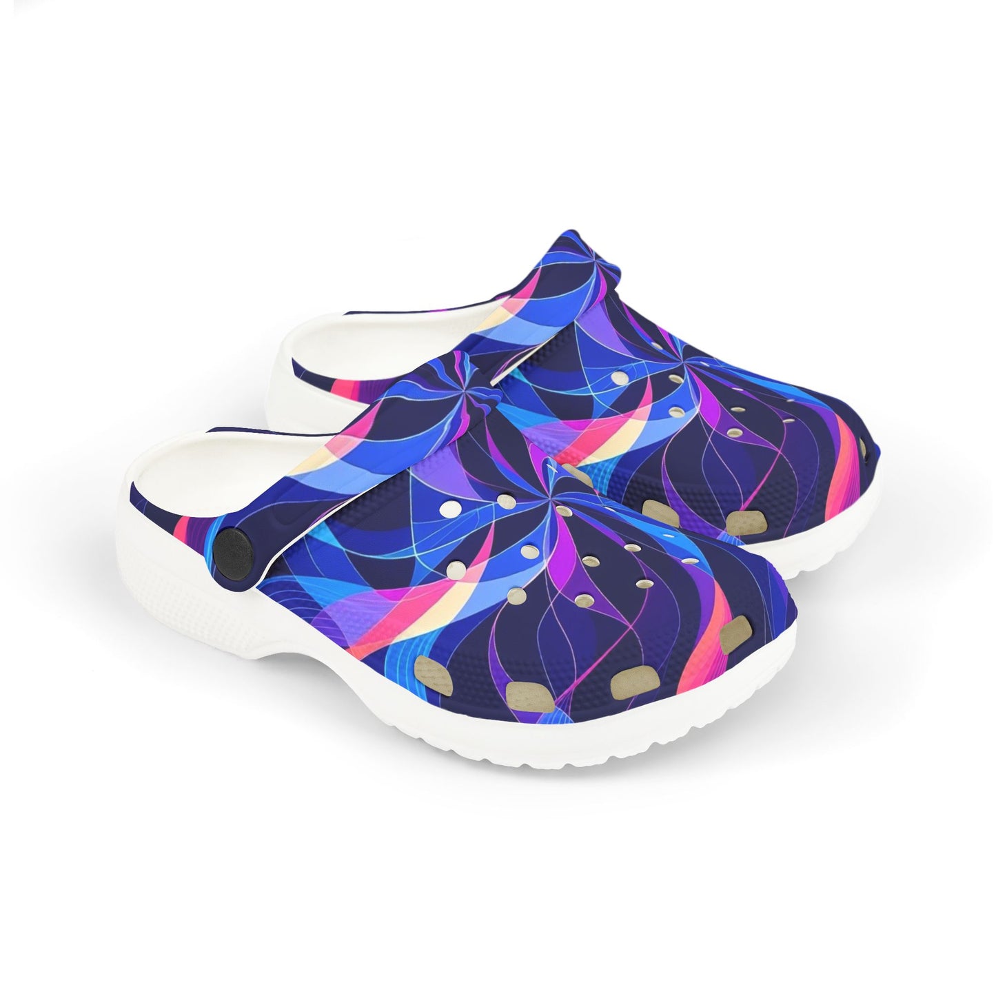 Kids Swirl Pattern EVA Foam Clogs — Colorful Neon Pinwheel Slip-Ons