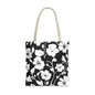 Elegant Floral Tote Bag, Black and White Tote, Eco-Friendly Shopping Bag