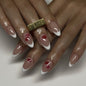 Classic French White Nail Art Nail Patch Short Almond False Nail Romantic Red Lip Print Solid Color Nail Patch 365nails