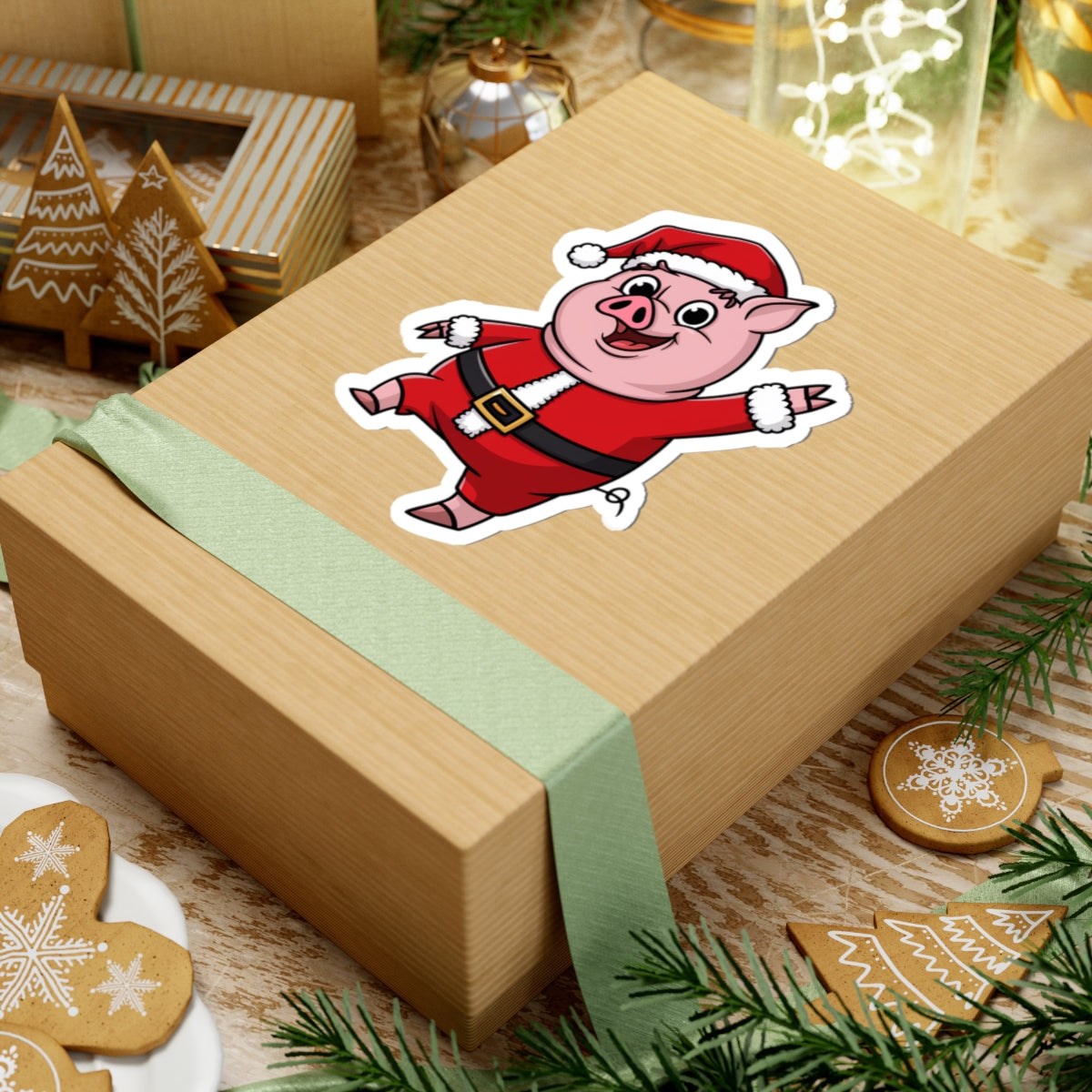 Festive Santa Pig Kiss-Cut Stickers | Christmas Decor, Gift Wrapping, Holiday Cards, Laptop Stickers, Fun Holiday Accessories