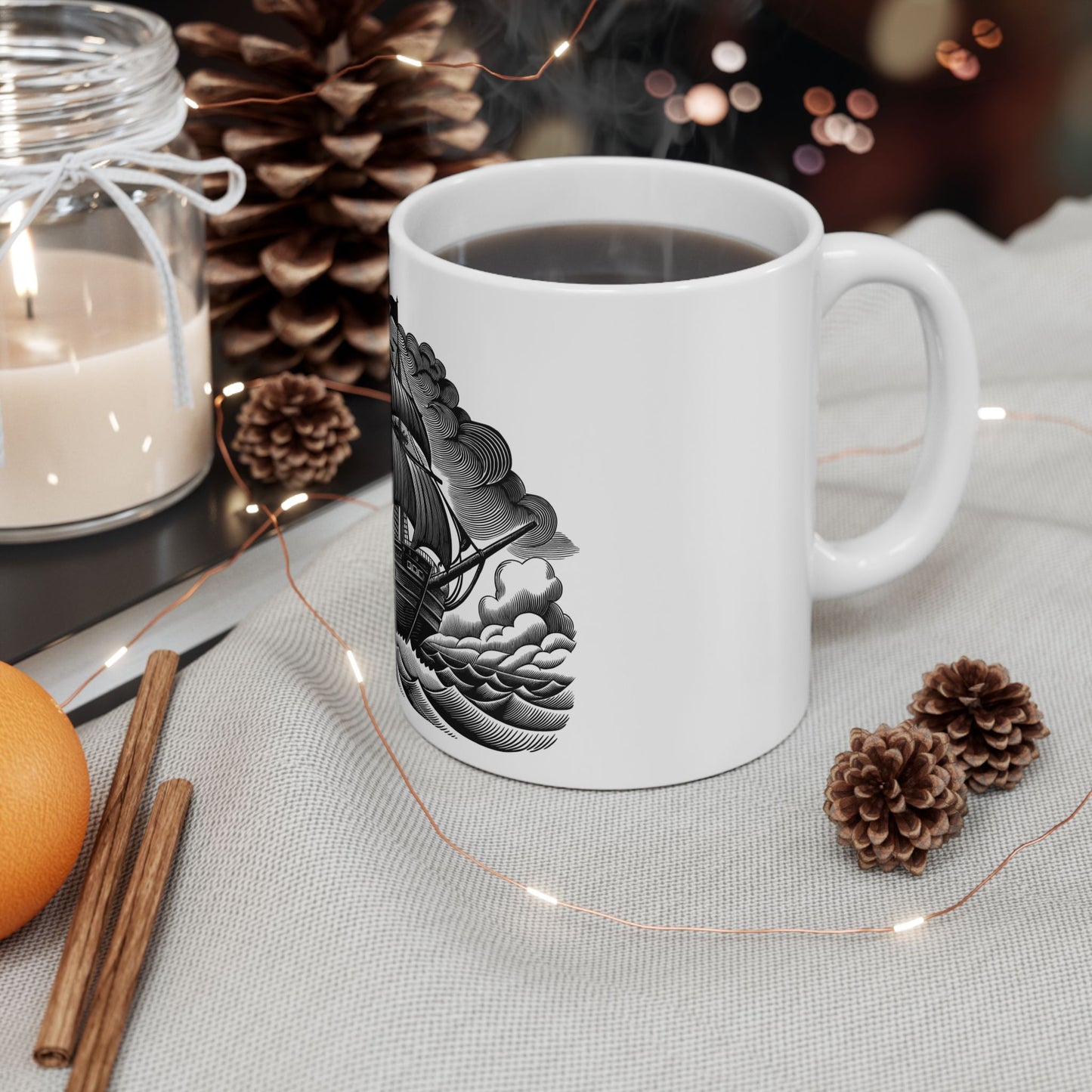 Nautical Ship Ceramic Mug - Vintage Sailing Design, Coffee Cup for Nautical Lovers, Gifts for Sea Captains, Ocean Theme