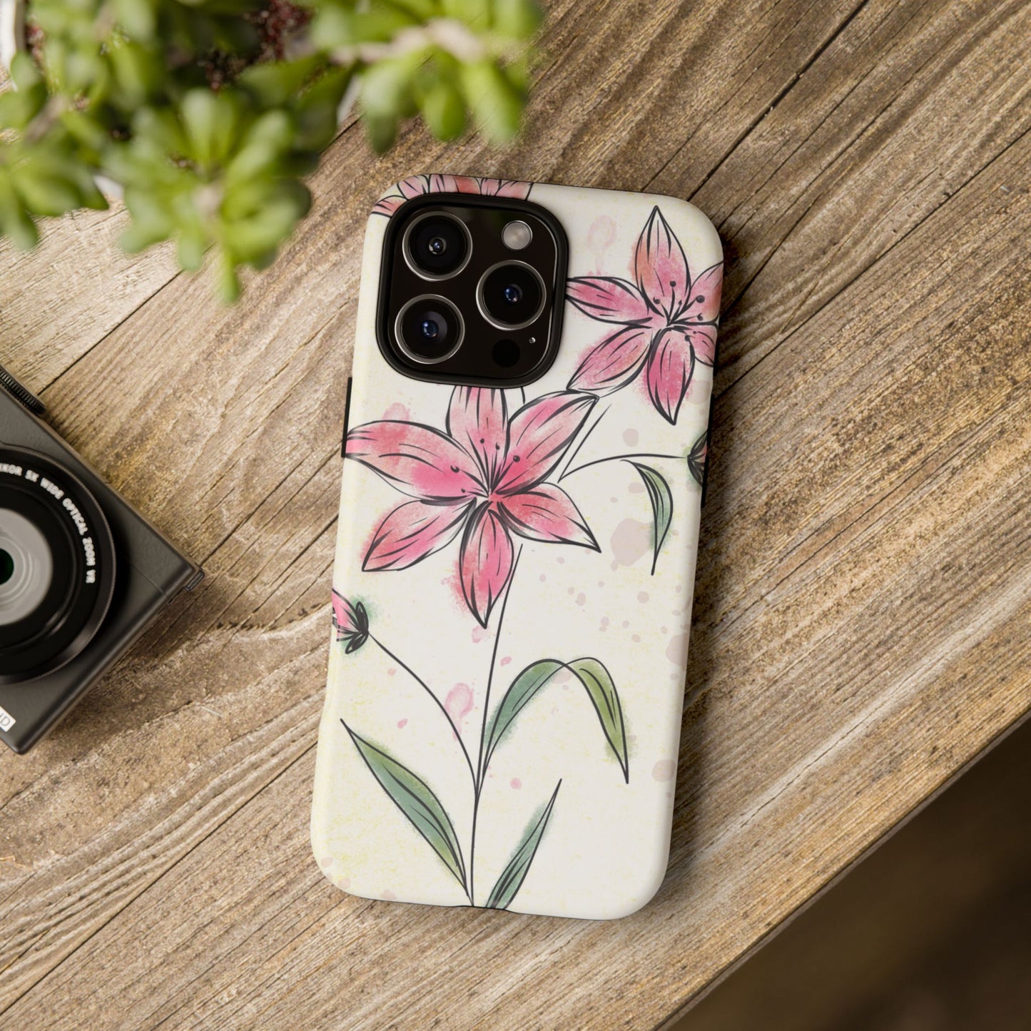 Floral Phone Case with Elegant Pink Lilies, Cute Floral Accessories, Phone Protection, Gift for Her, Stylish Cell Phone Cover