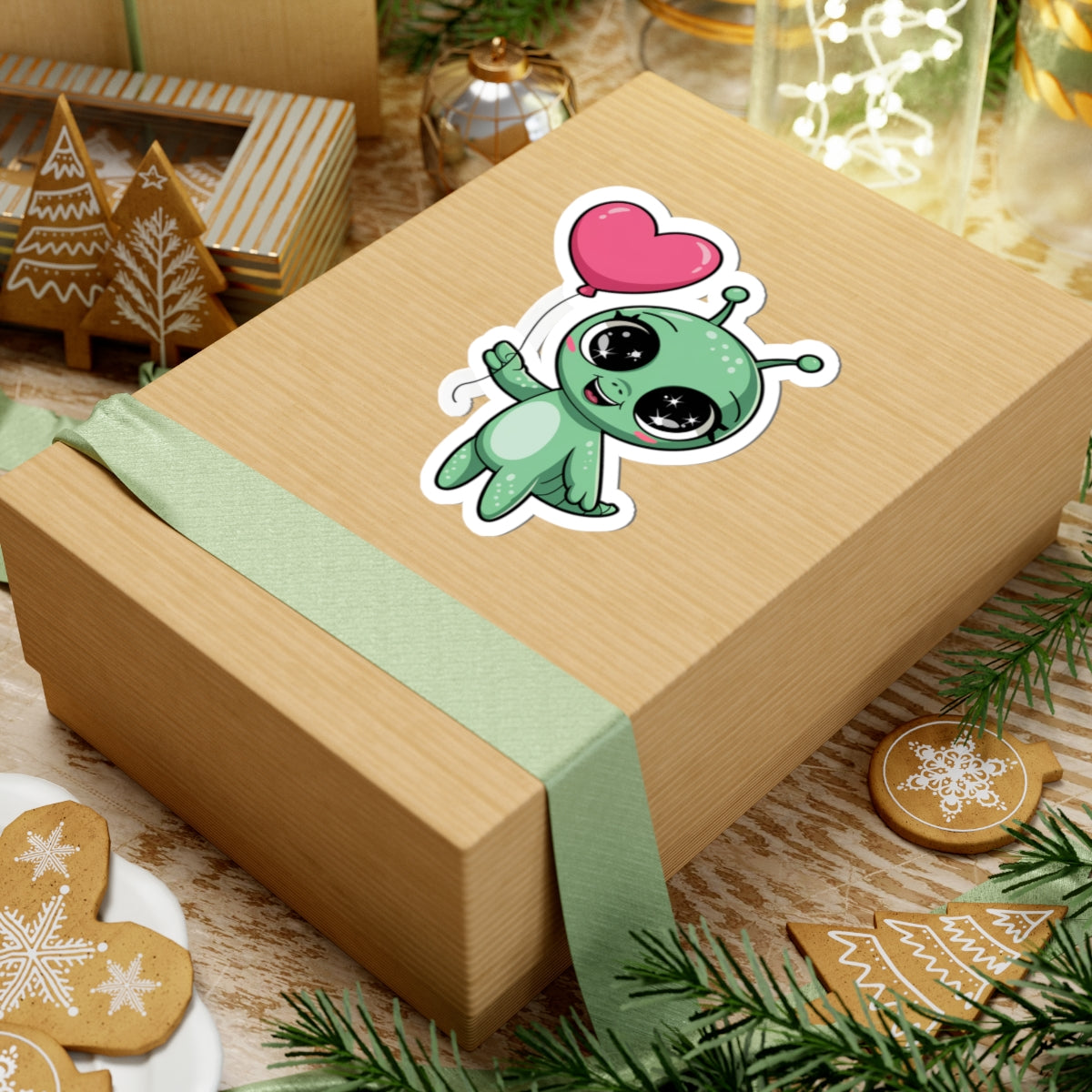 Cute Alien Kiss-Cut Stickers, Laptop Decals, Kawaii Stickers, Cute Character Stickers, Gift for Kids, Fun Party Favors