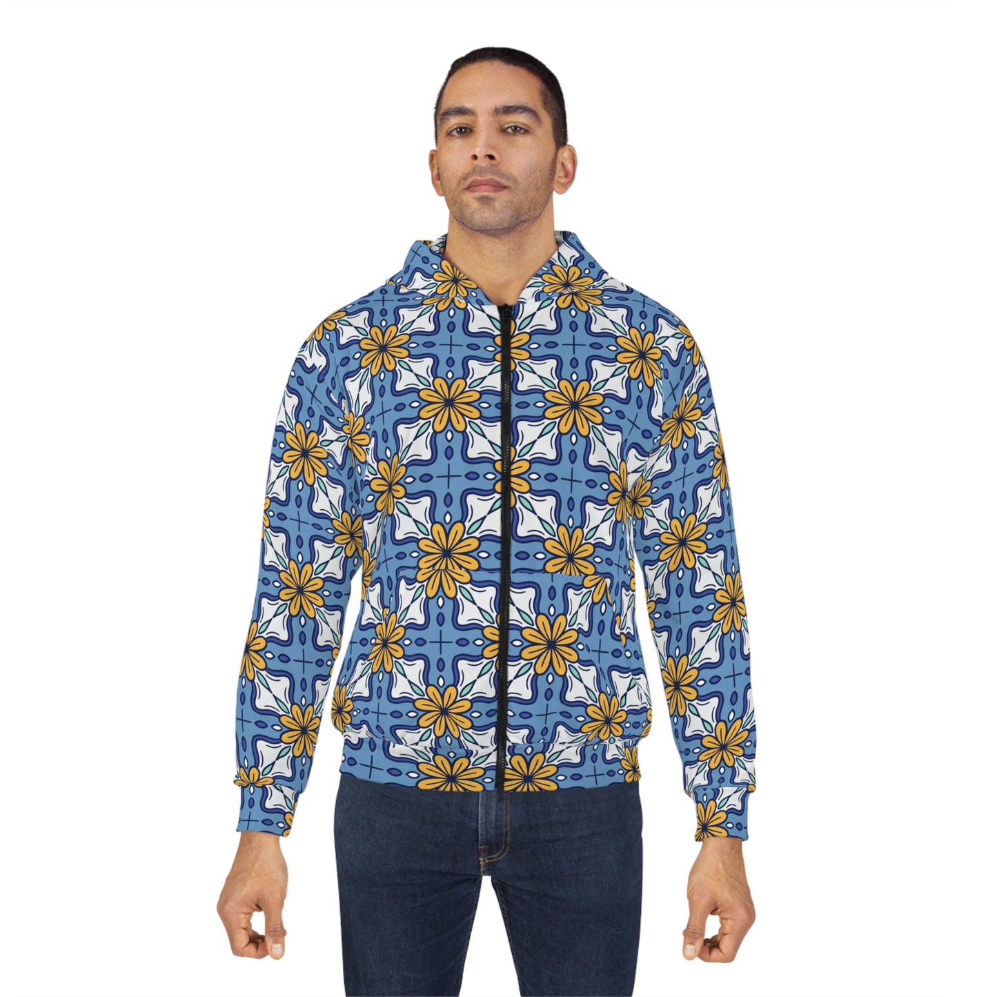 Floral Pattern Unisex Zip Hoodie, Stylish Layer, Cozy Sweatshirt, Casual Wear, Everyday Comfort, Spring Fashion