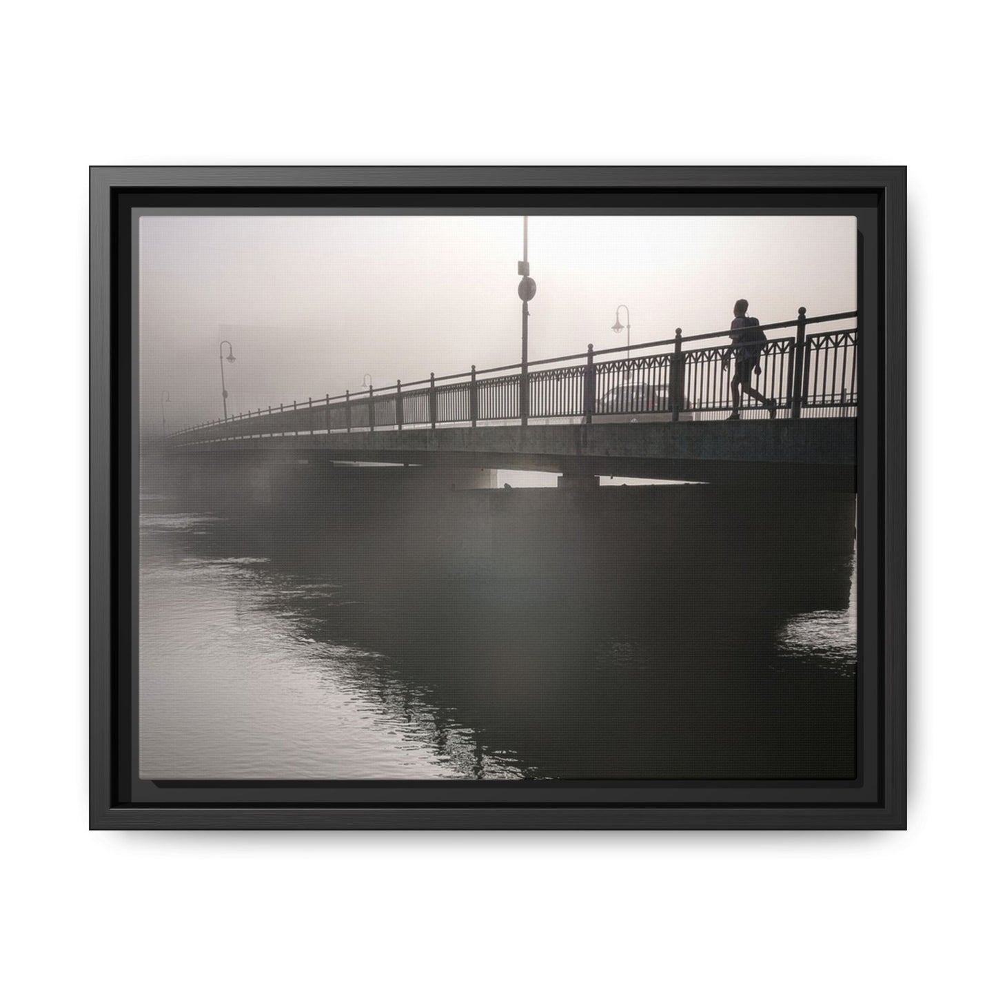 Framed Matte Canvas - Foggy Bridge Black & White Photography