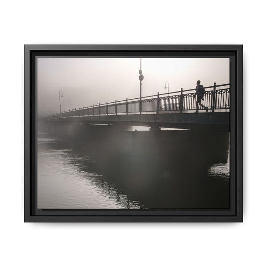 Framed Matte Canvas - Foggy Bridge Black & White Photography