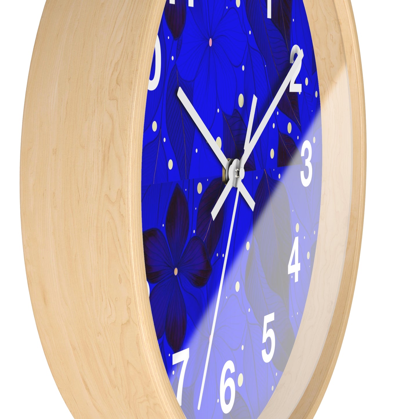 Elegant Floral Blue Wall Clock, Home Decor, Gift for Her, Modern Design, Office Timepiece, Blue Accent Clock