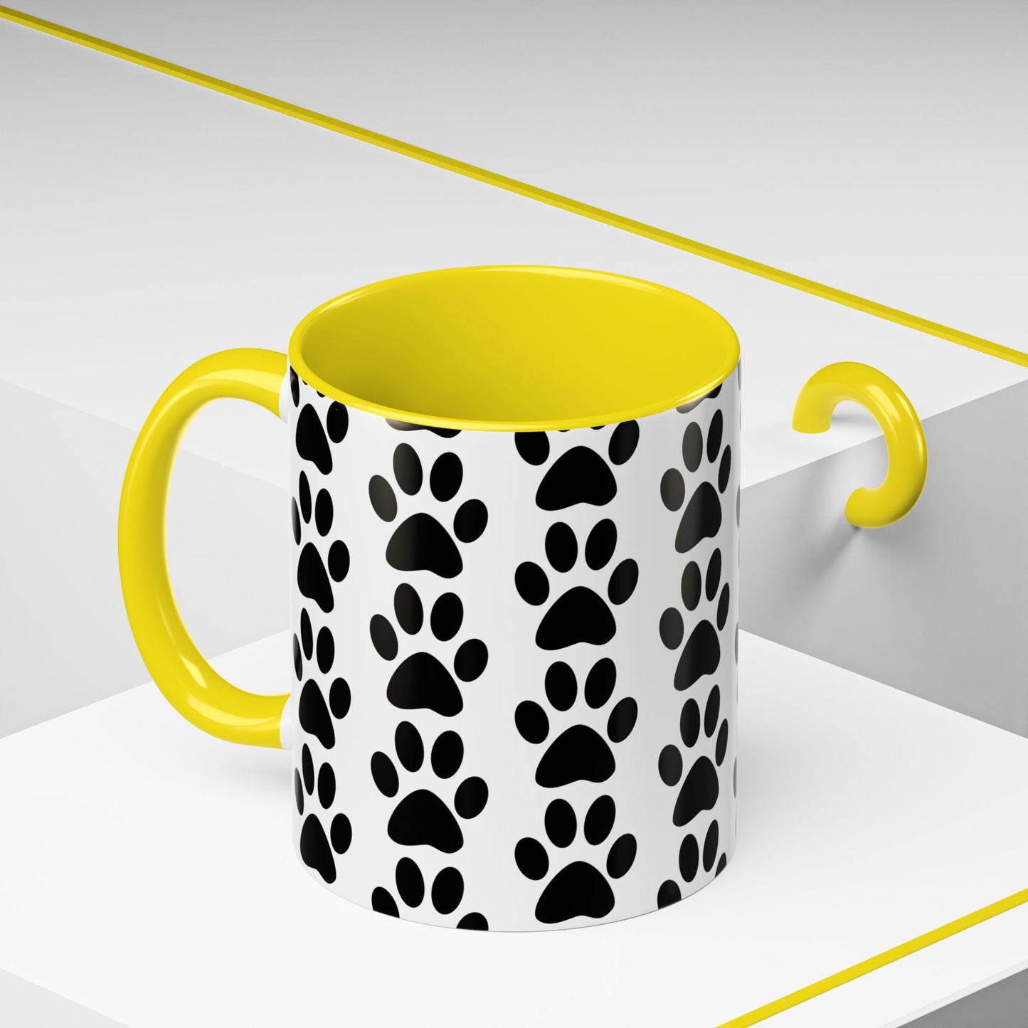 Paw Print Accent Coffee Mug - Dog Lover Gift, Black and White Pet Mug, Cute Animal Decor, Personalized Pet Owner Present, Coffee Tea Cup